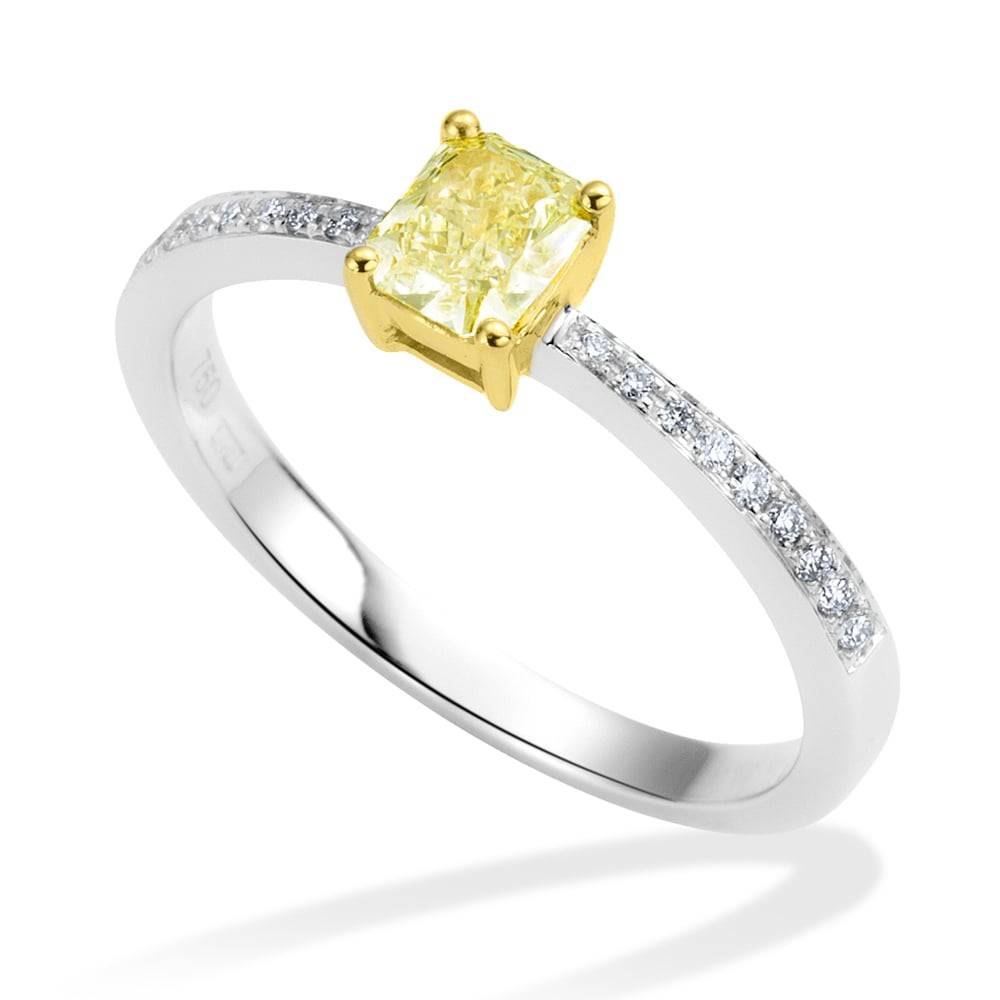 Berry's 18ct White Gold Radiant Cut 0.42 Carat Yellow Diamond Set Engagement Ring - Berry's Jewellers