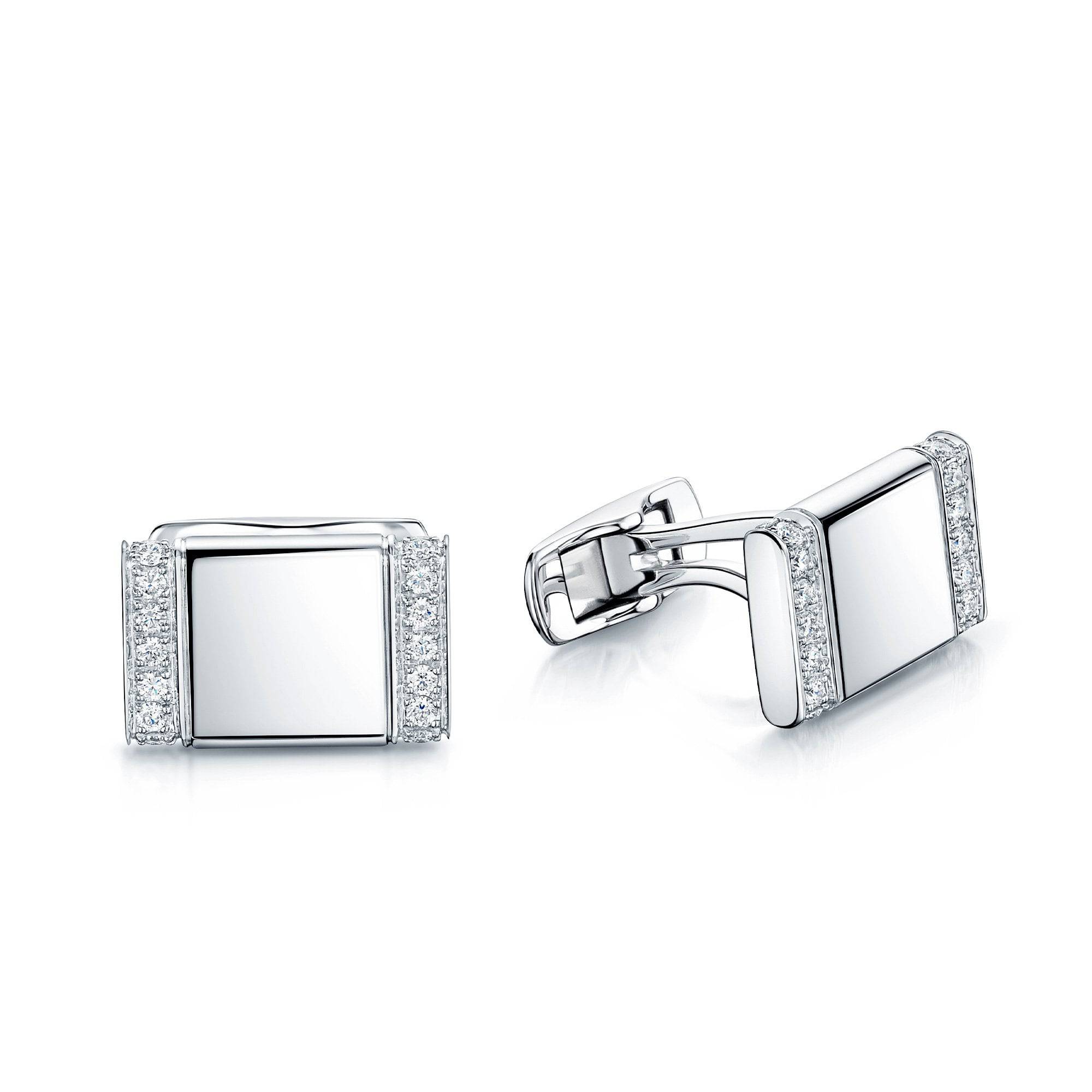 Berry's 18ct White Gold Rectangular Brilliant Cut Diamond Pave Set Cufflinks - Berry's Jewellers