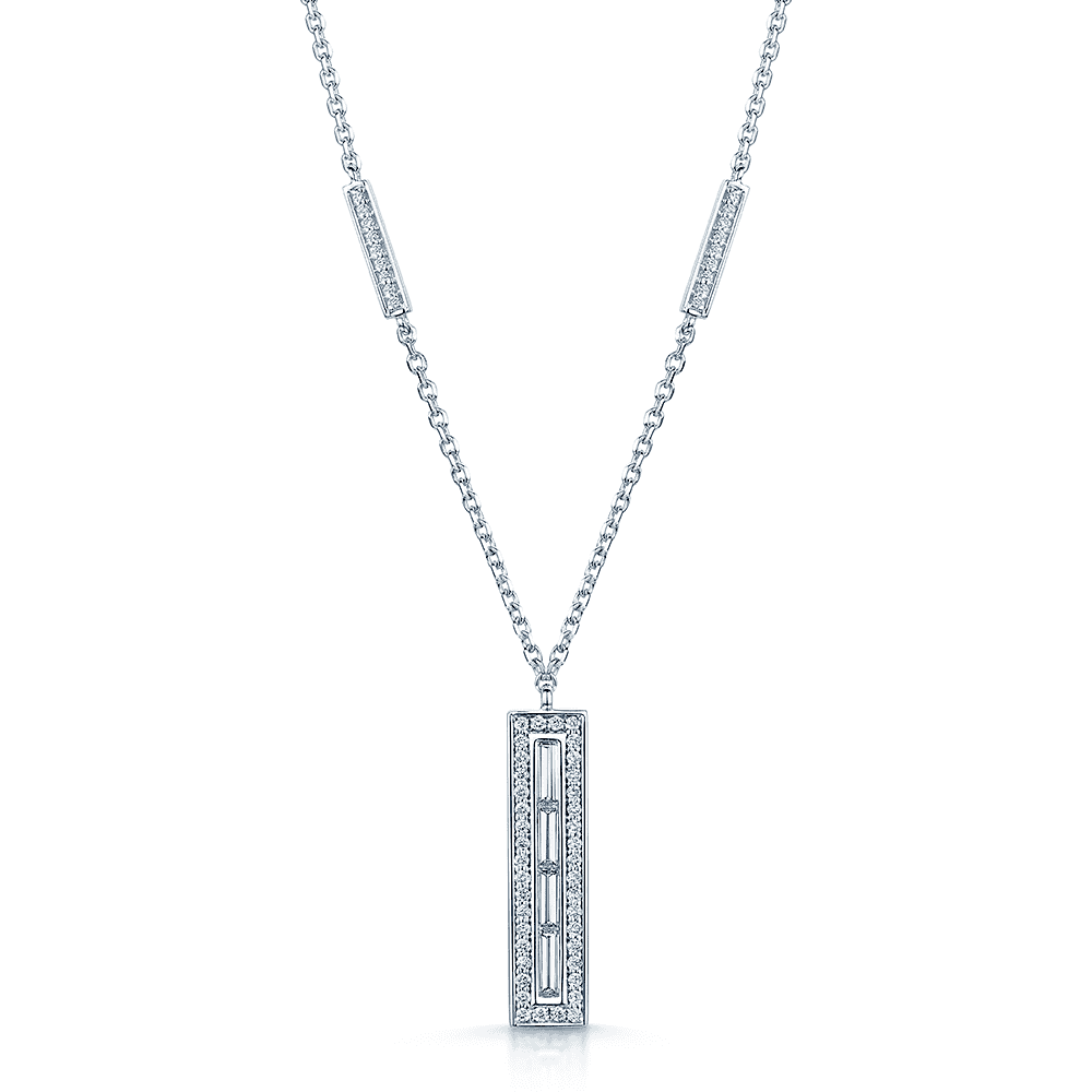 18ct White Gold Rectangular Diamond Set Pendant & Chain