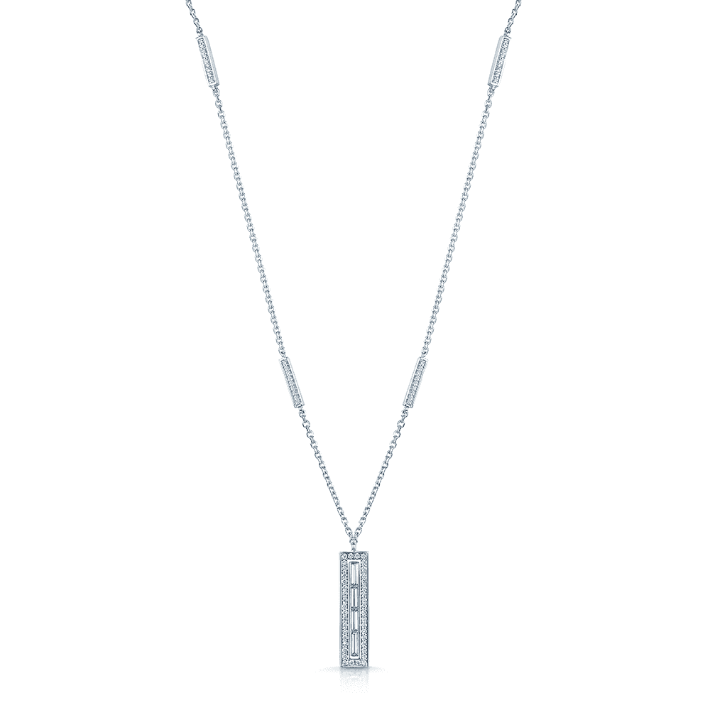 18ct White Gold Rectangular Diamond Set Pendant & Chain