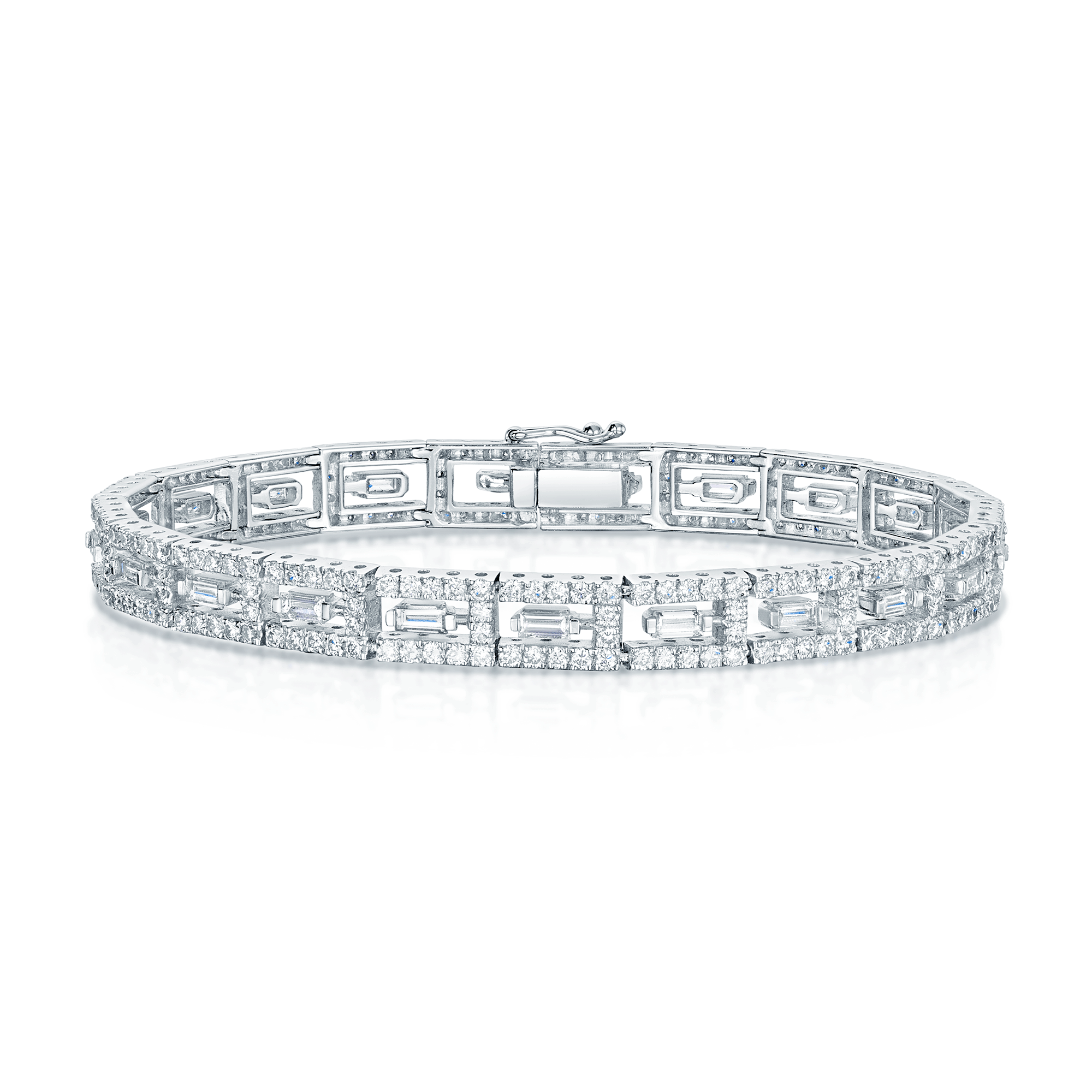 Berry's 18ct White Gold Round Brilliant And Baguette Cut Diamond Act Deco Style Bracelet - Berry's Jewellers