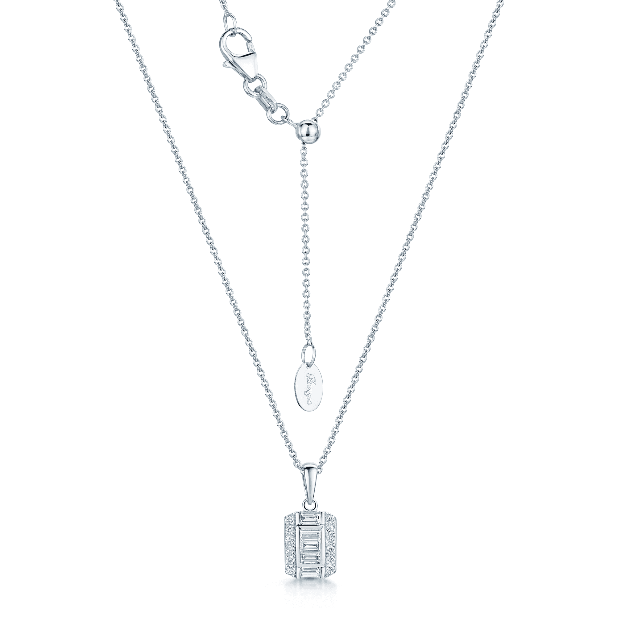 Berry's 18ct White Gold Round Brilliant And Baguette Cut Diamond Rectangular Cluster Pendant - Berry's Jewellers