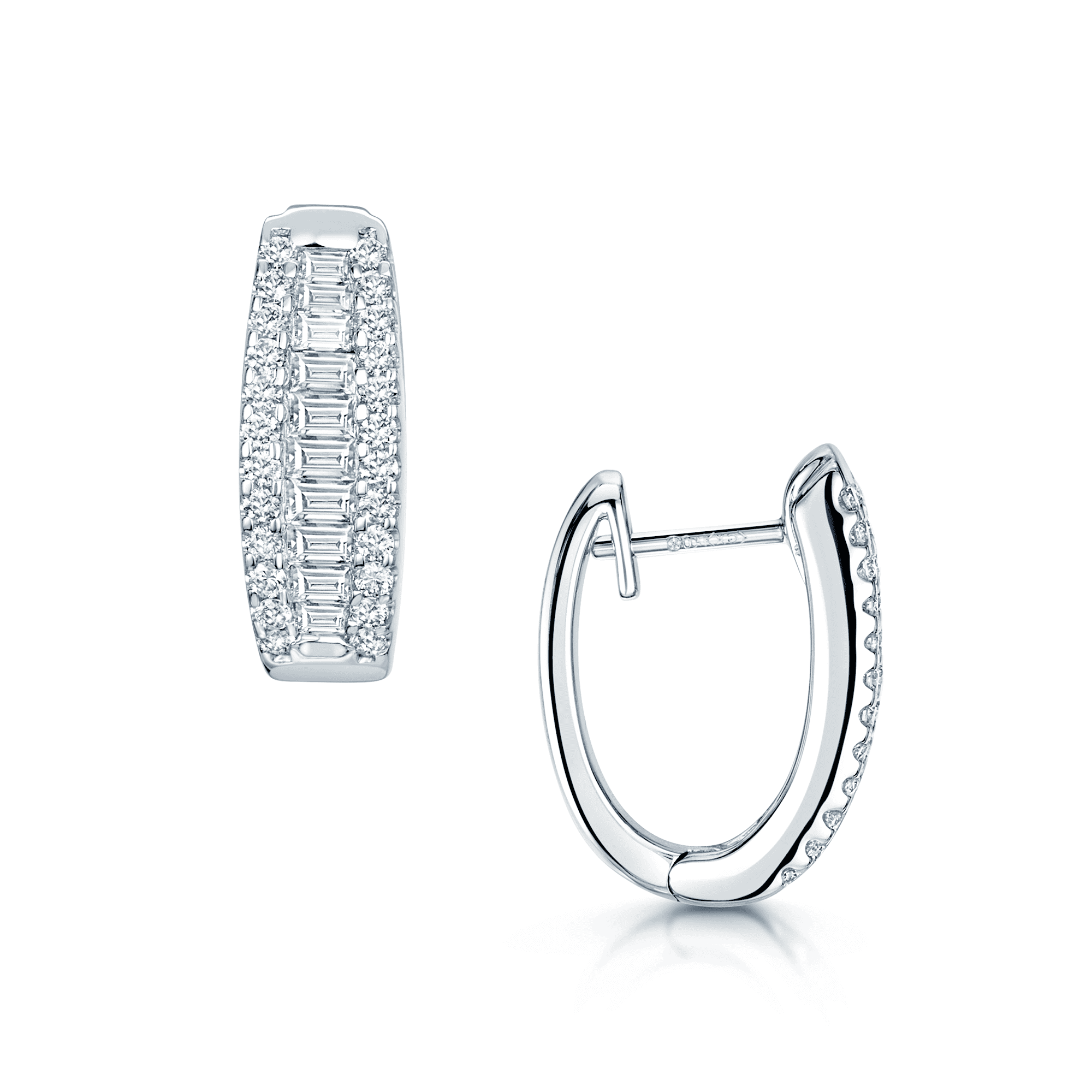 Berry's 18ct White Gold Round Brilliant And Baguette Diamond Small Hoop Earrings - Berry's Jewellers