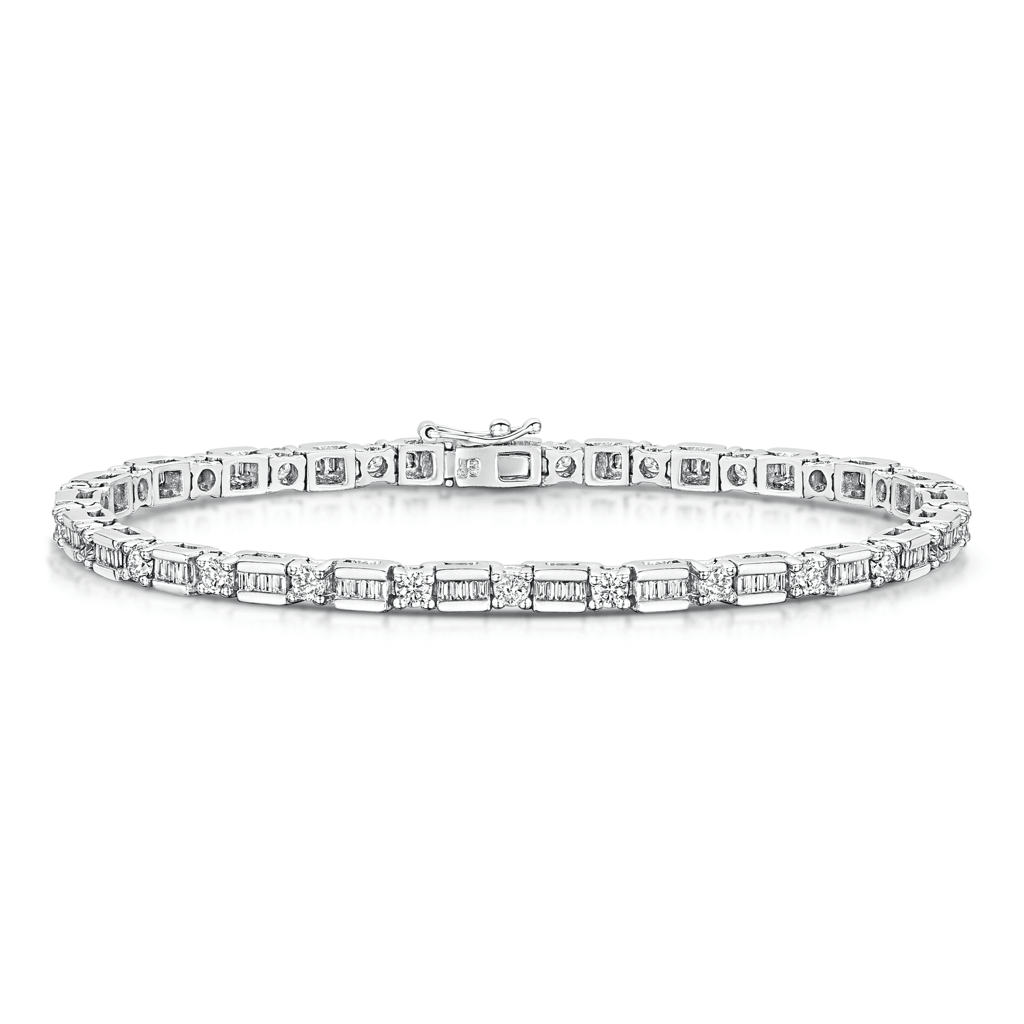 18ct White Gold Round Brilliant And Baguette Diamond Tennis Bracelet