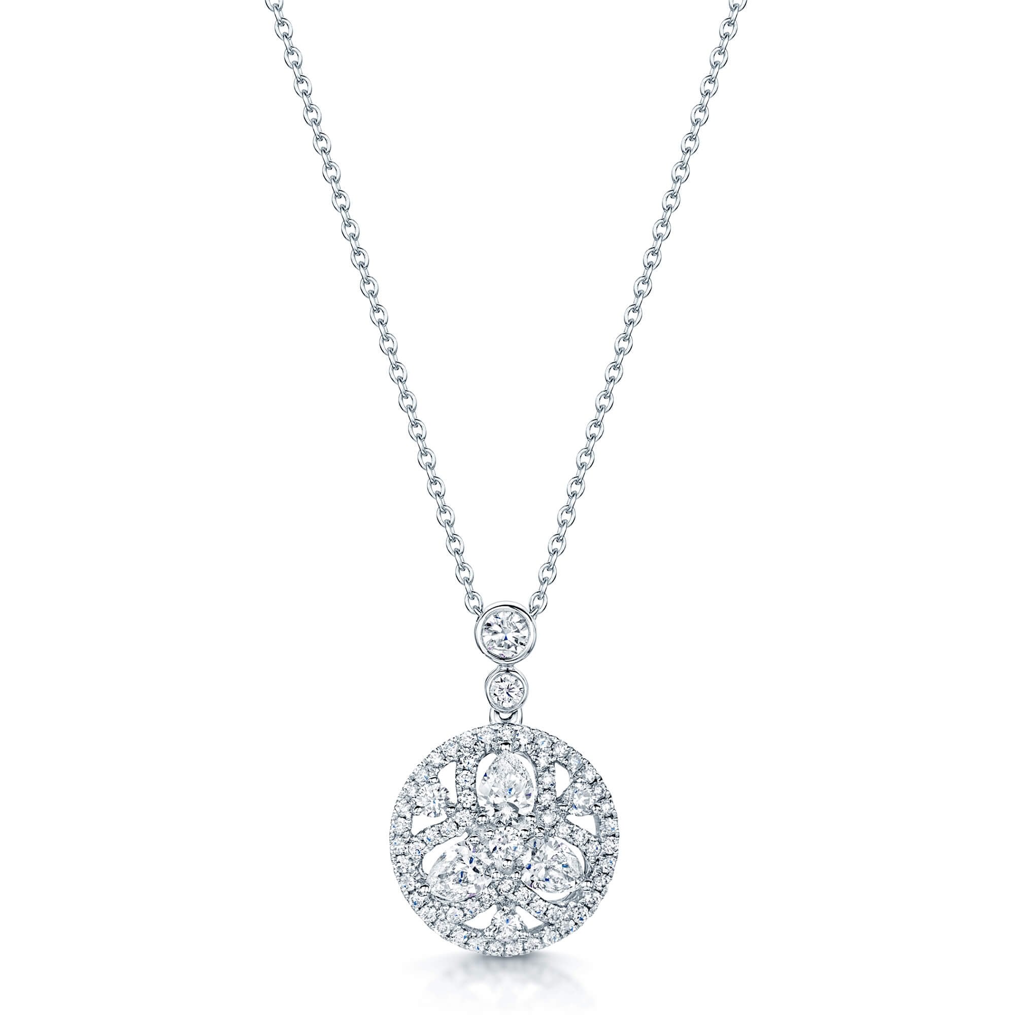 Berry's 18ct White Gold Round Brilliant and Pear Cut Diamond Cluster Pendant - Berry's Jewellers