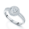 18ct White Gold Round Brilliant Cut 0.58 Carat Diamond Rub Over Set Single Stone Ring With Pave Surround And Shoulders