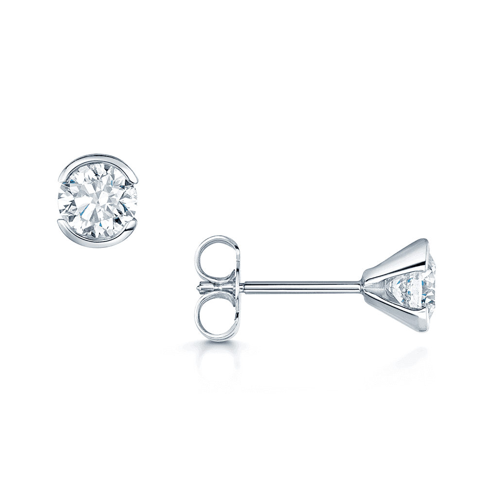 Berry's 18ct White Gold Round Brilliant Cut 1.20ct Diamond Part Rub Over Set Stud Earrings - Berry's Jewellers