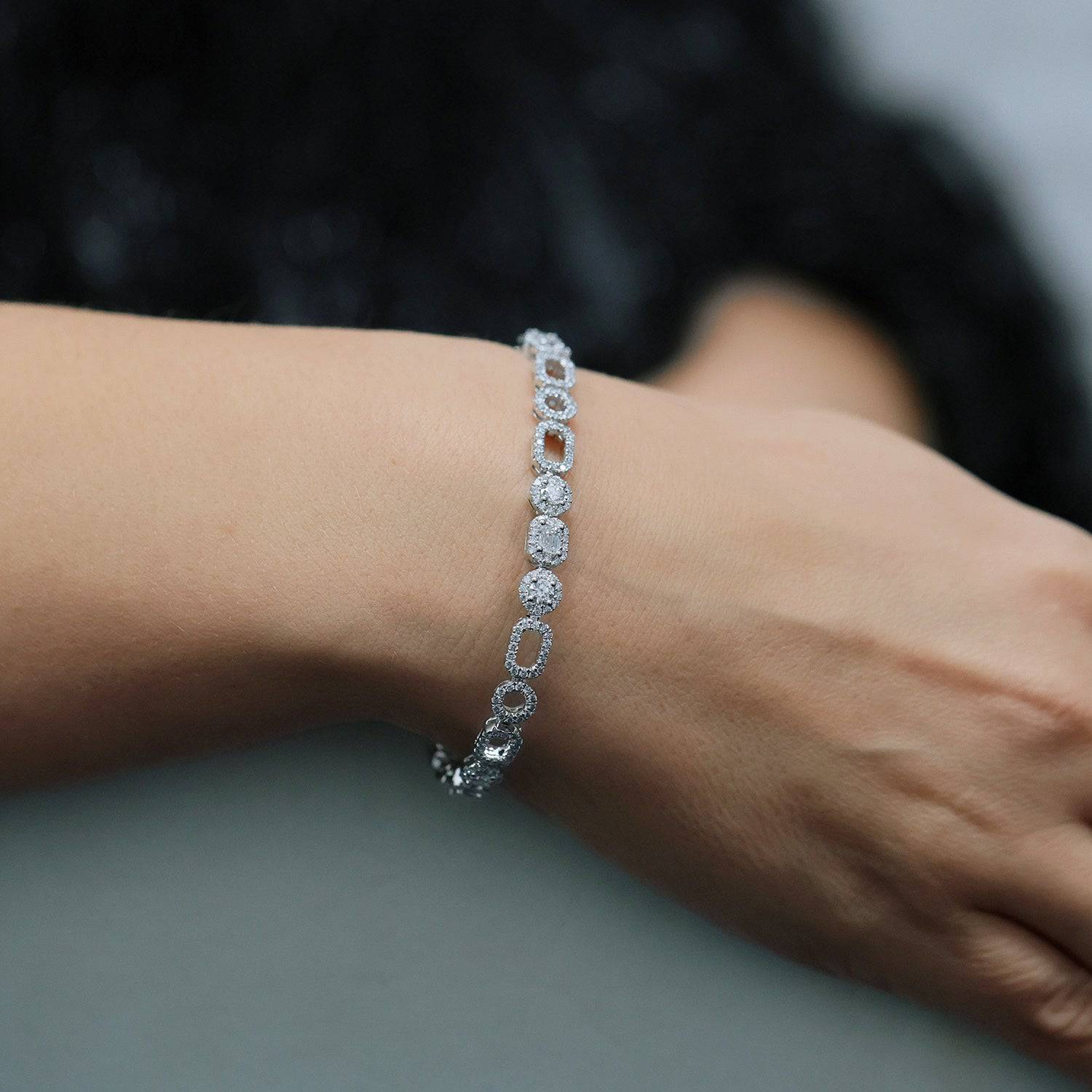 Berry's 18ct White Gold Round Brilliant Cut And Baguette Cut Diamond Open Link Bracelet - Berry's Jewellers