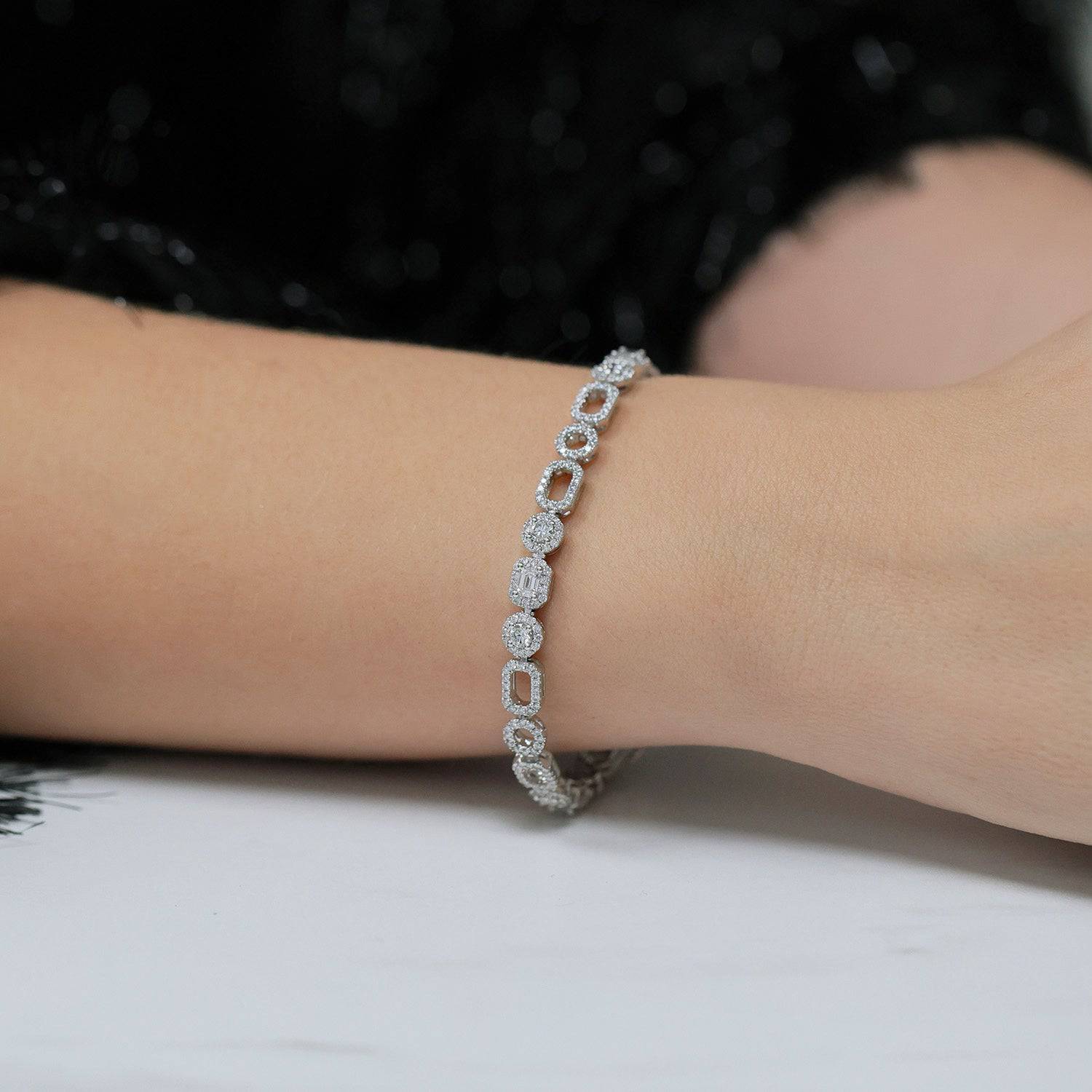 Berry's 18ct White Gold Round Brilliant Cut And Baguette Cut Diamond Open Link Bracelet - Berry's Jewellers