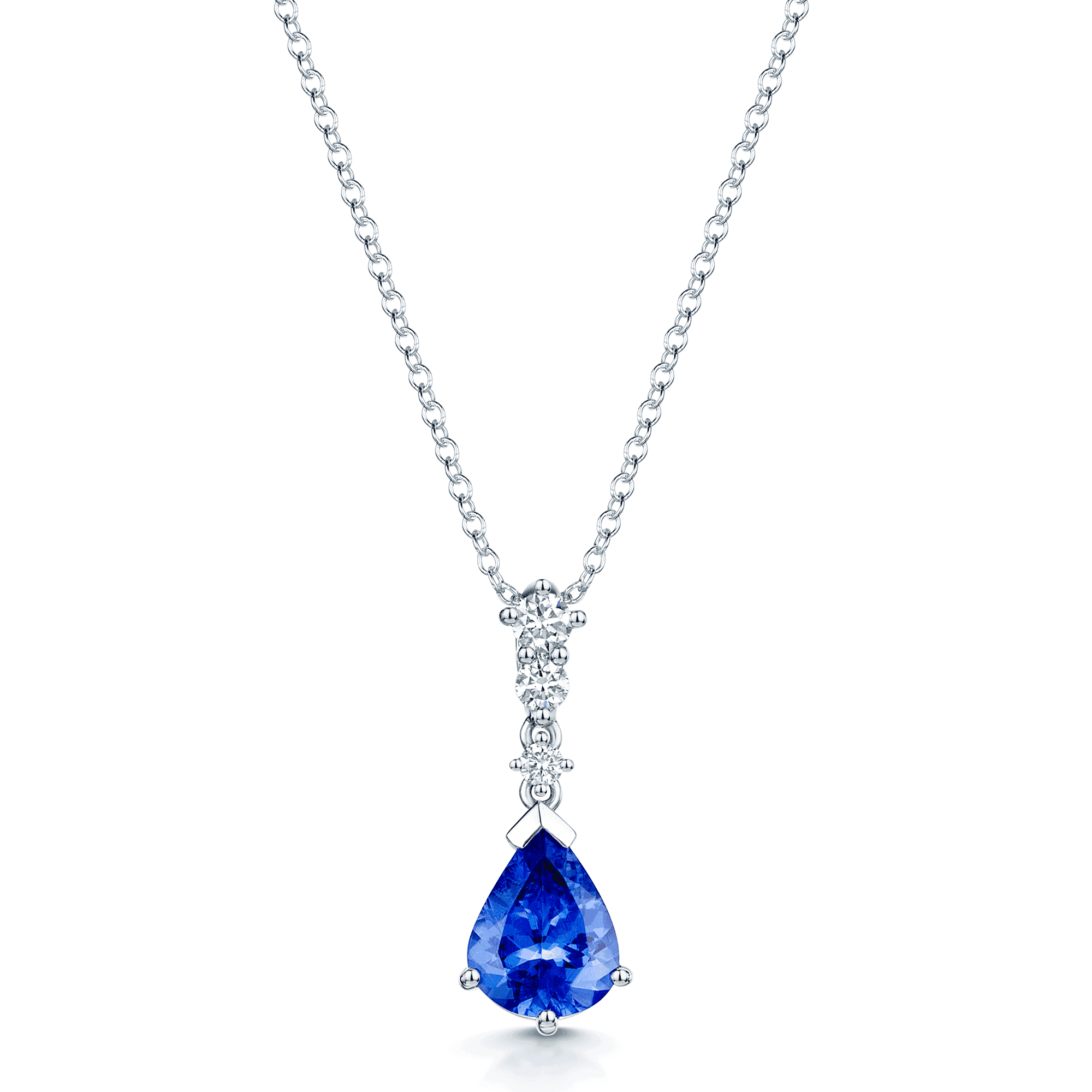 18ct White Gold Round Brilliant Cut Diamond And Pear Cut Tanzanite Pendant