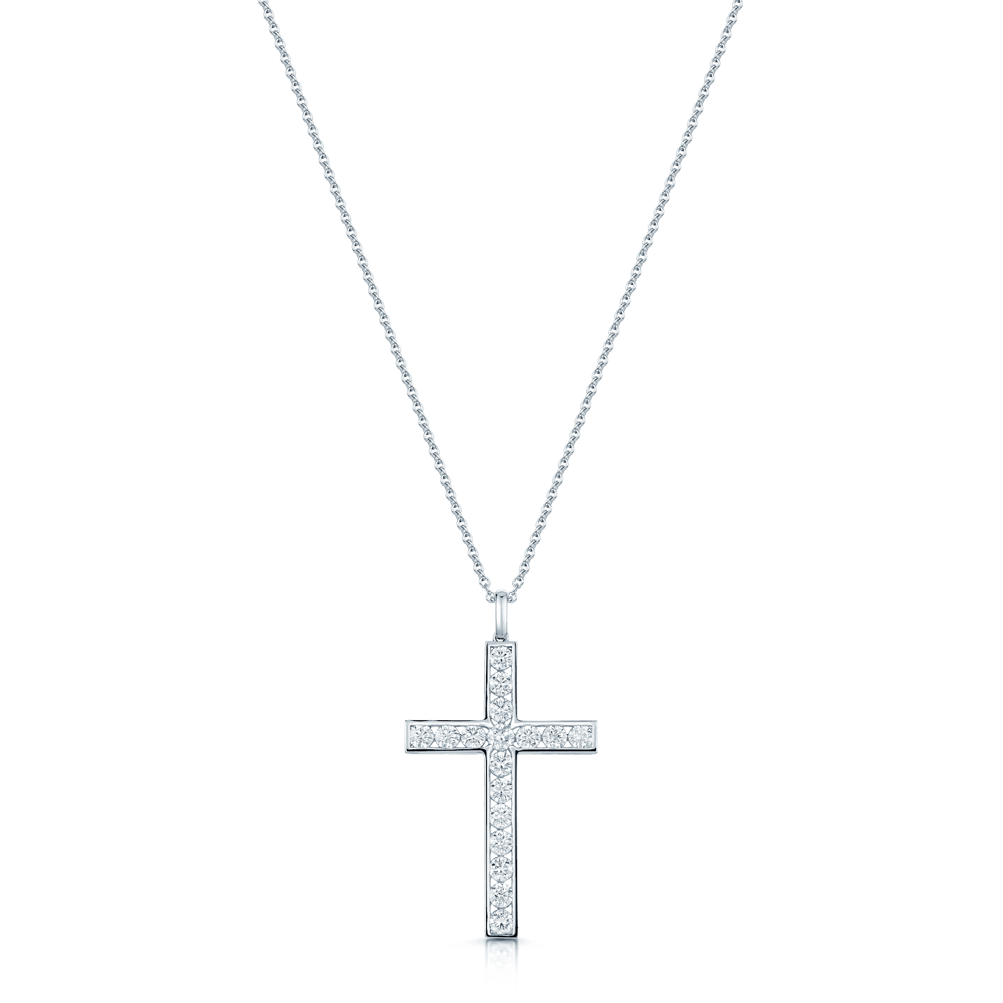 18ct White Gold Round Brilliant Cut Diamond Channel Set Cross & Chain