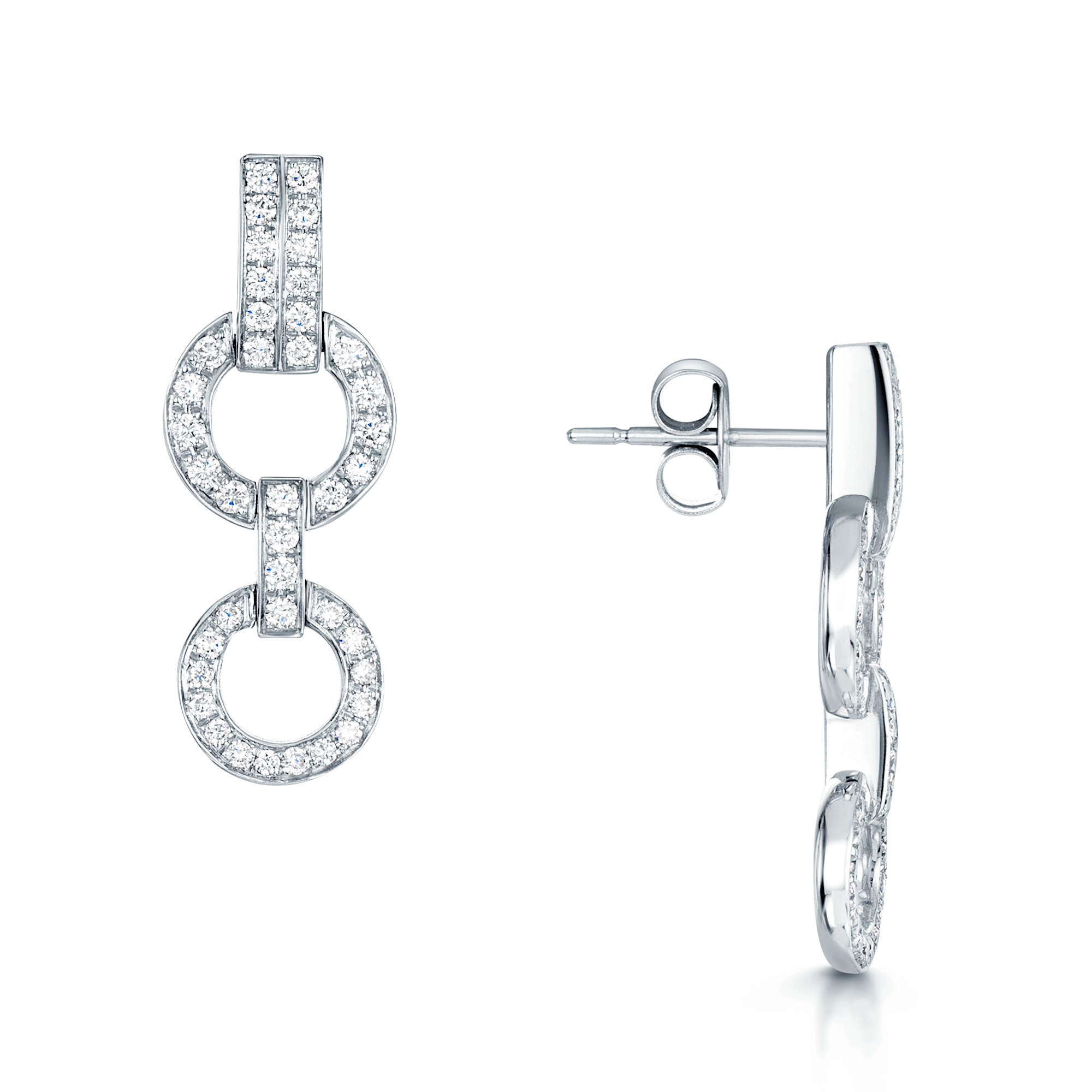 Berry's 18ct White Gold Round Brilliant Cut Diamond Circle Link Drop Earrings - Berry's Jewellers