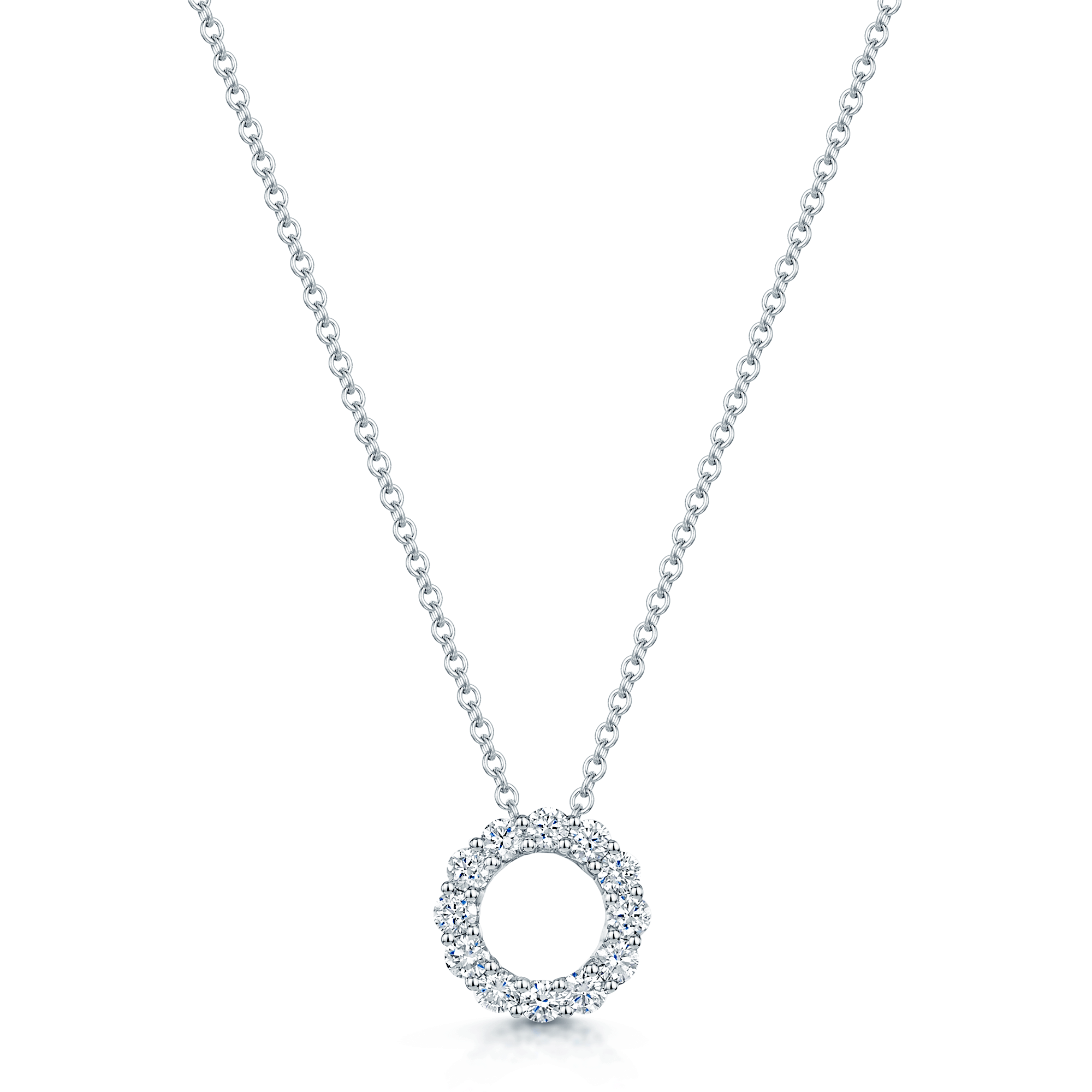 18ct White Gold Round Brilliant Cut Diamond Circular Pendant