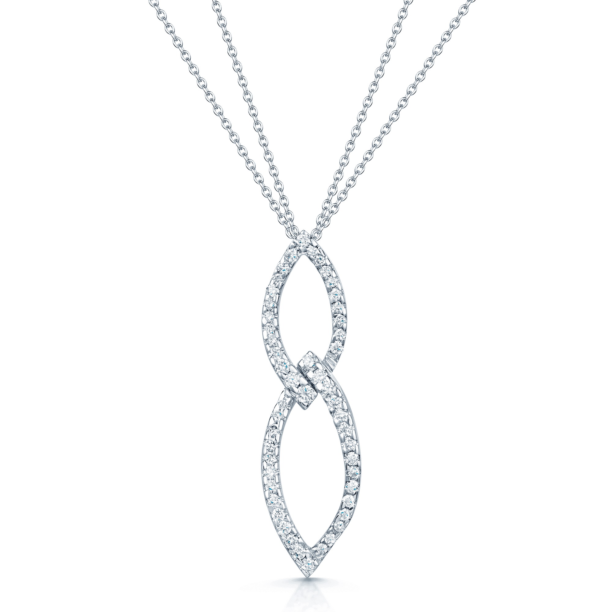 Berry's 18ct White Gold Round Brilliant Cut Diamond Double loop Pendant In A Marquise Shape - Berry's Jewellers