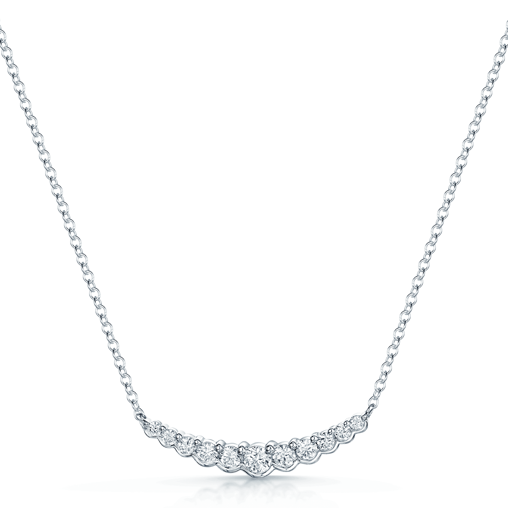 18ct White Gold Round Brilliant Cut Diamond Fancy Rubover Necklace