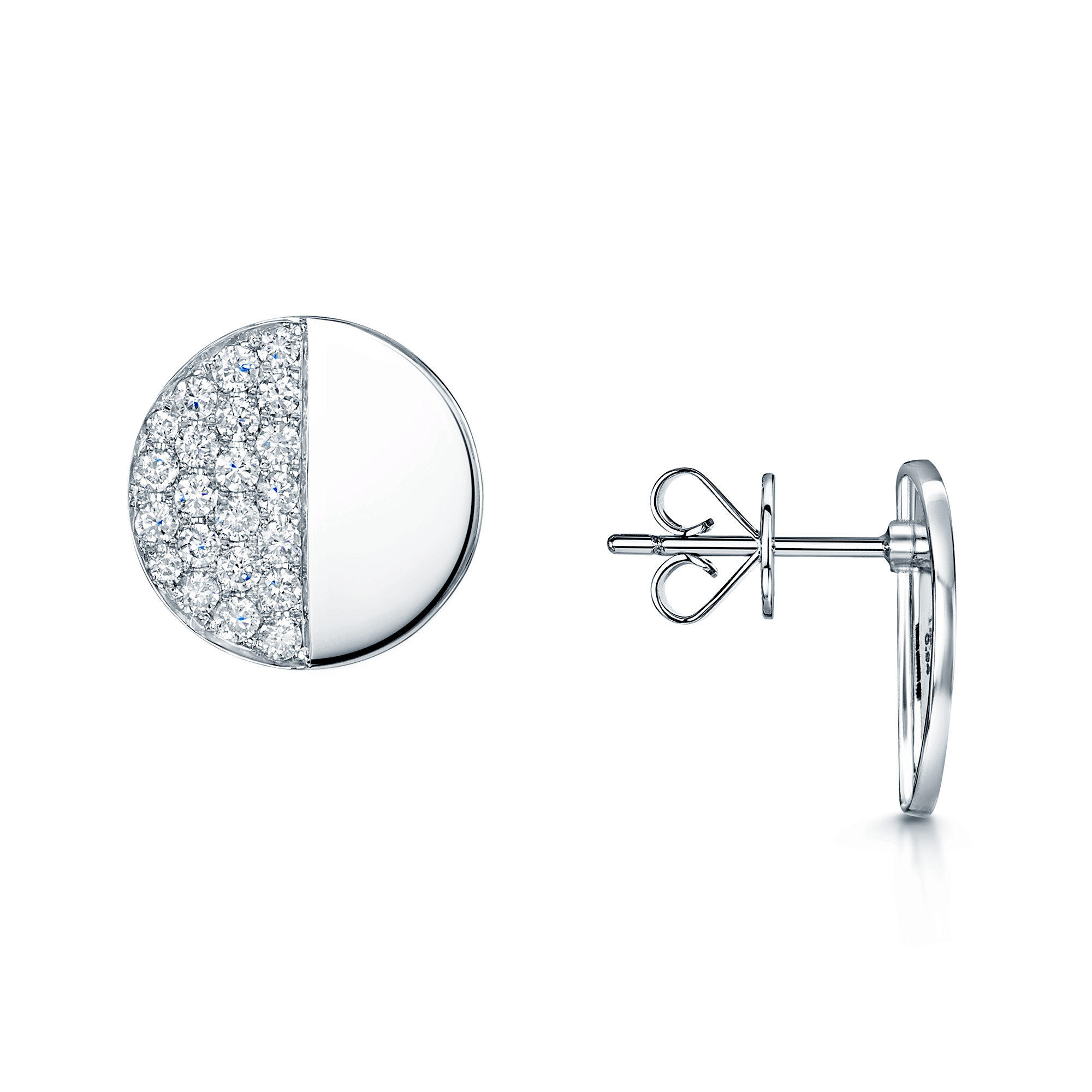 Berry's 18ct White Gold Round Brilliant Cut Diamond Half Pave Disc Stud Earrings - Berry's Jewellers