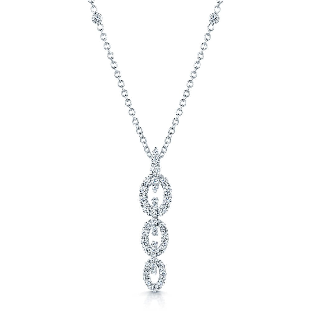 Berry's 18ct White Gold Round Brilliant Cut Diamond Link Design Drop Necklace - Berry's Jewellers