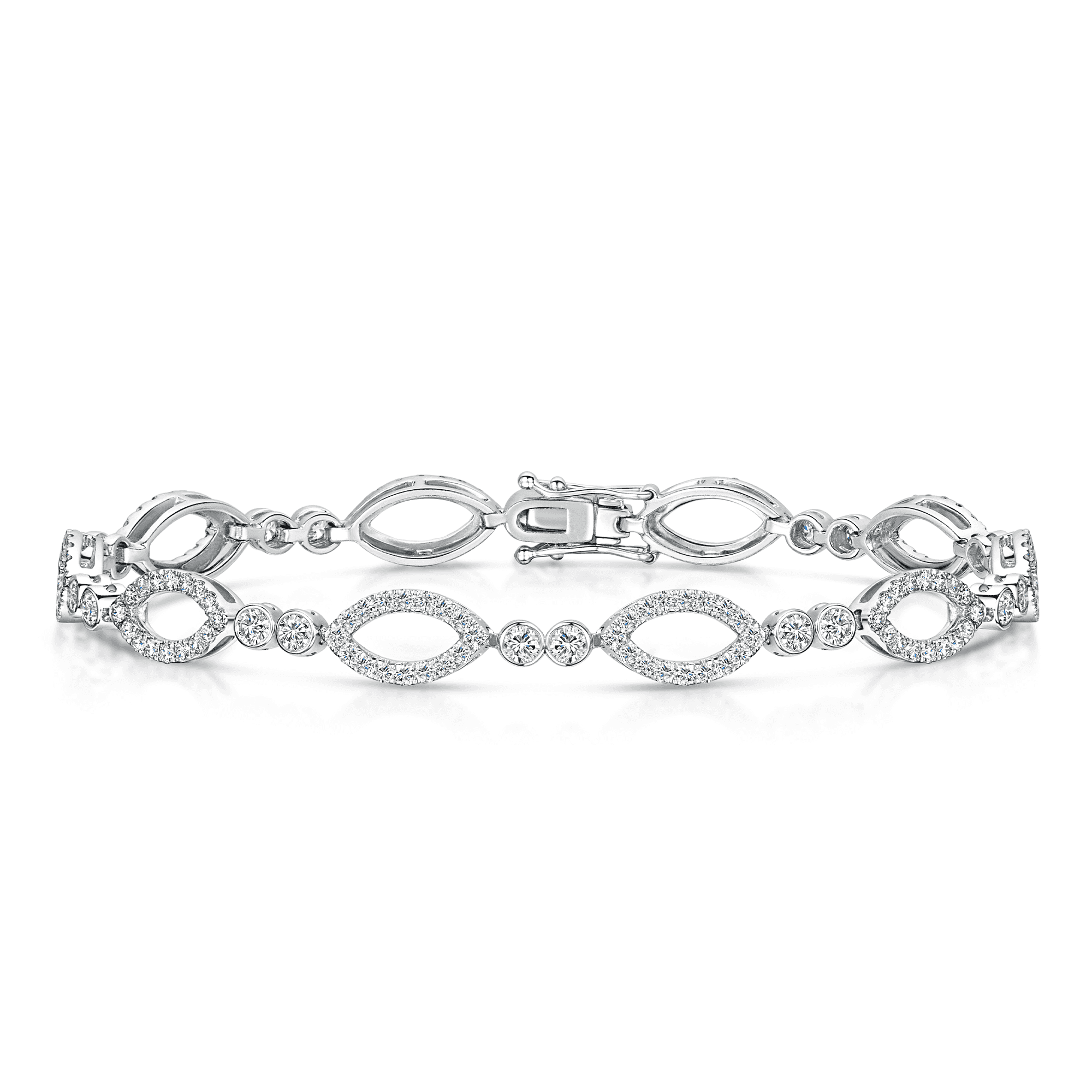 18ct White Gold Round Brilliant Cut Diamond Marquise Shaped link Bracelet