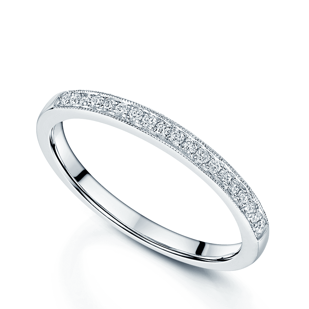 18ct White Gold Round Brilliant Cut Diamond Milgrain Edge Eternity Ring