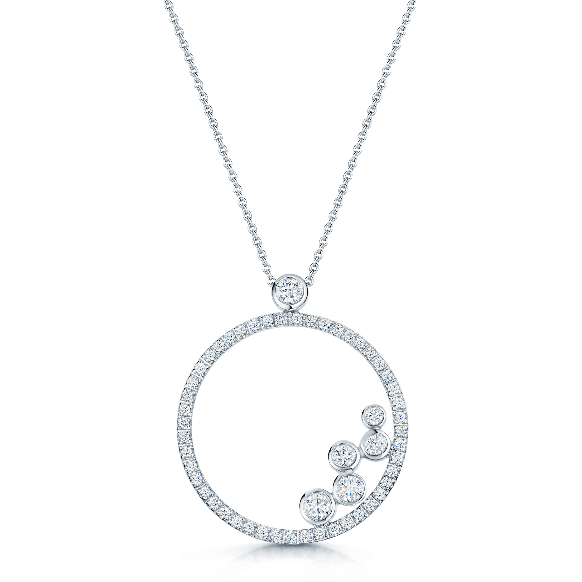 18ct White Gold Round Brilliant Cut Diamond Open Circle Pendant