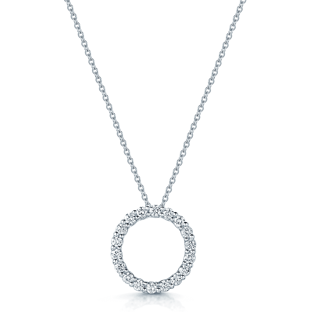 18ct White Gold Round Brilliant Cut Diamond Open Circle Pendant