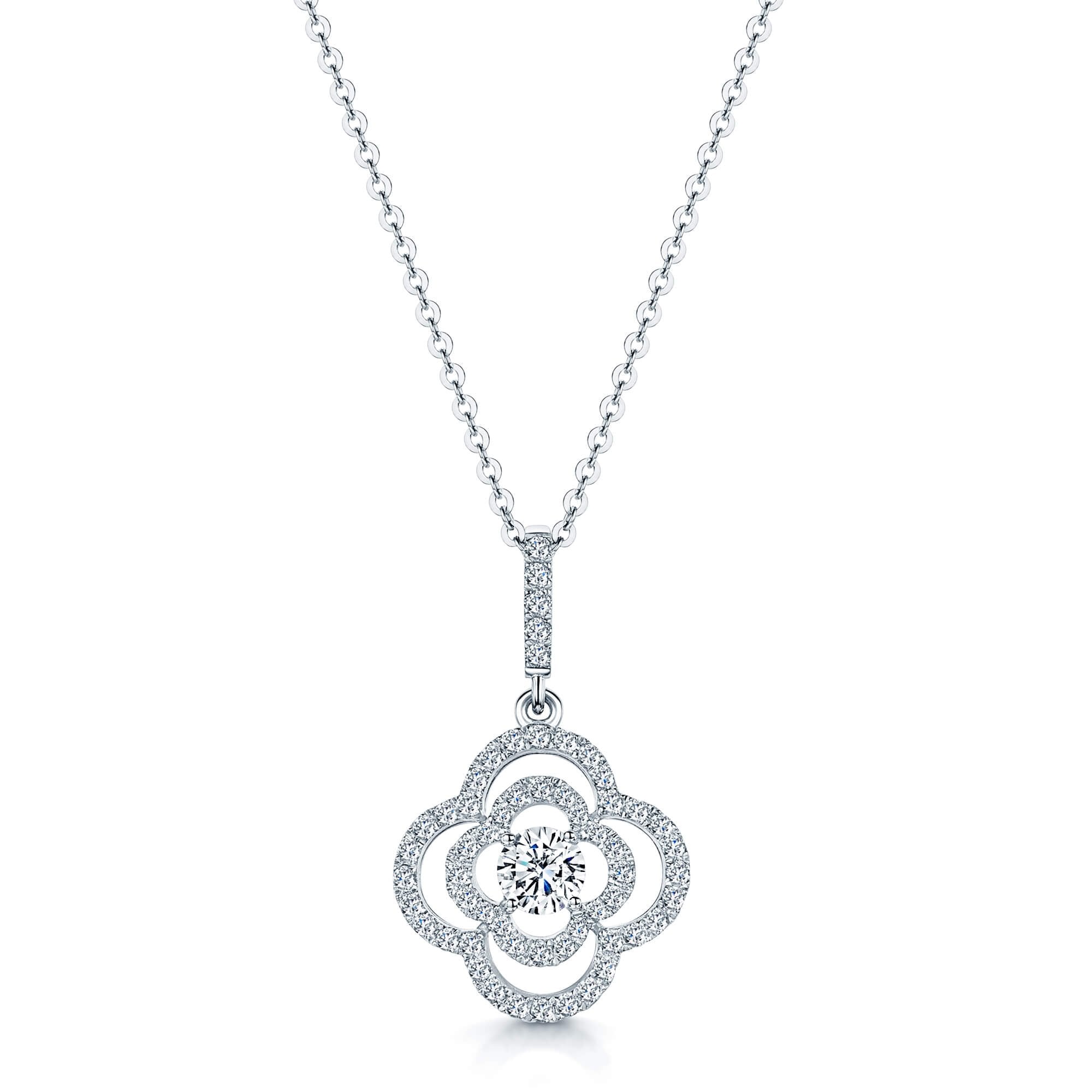 18ct White Gold Round Brilliant Cut Diamond Open Flower Pendant