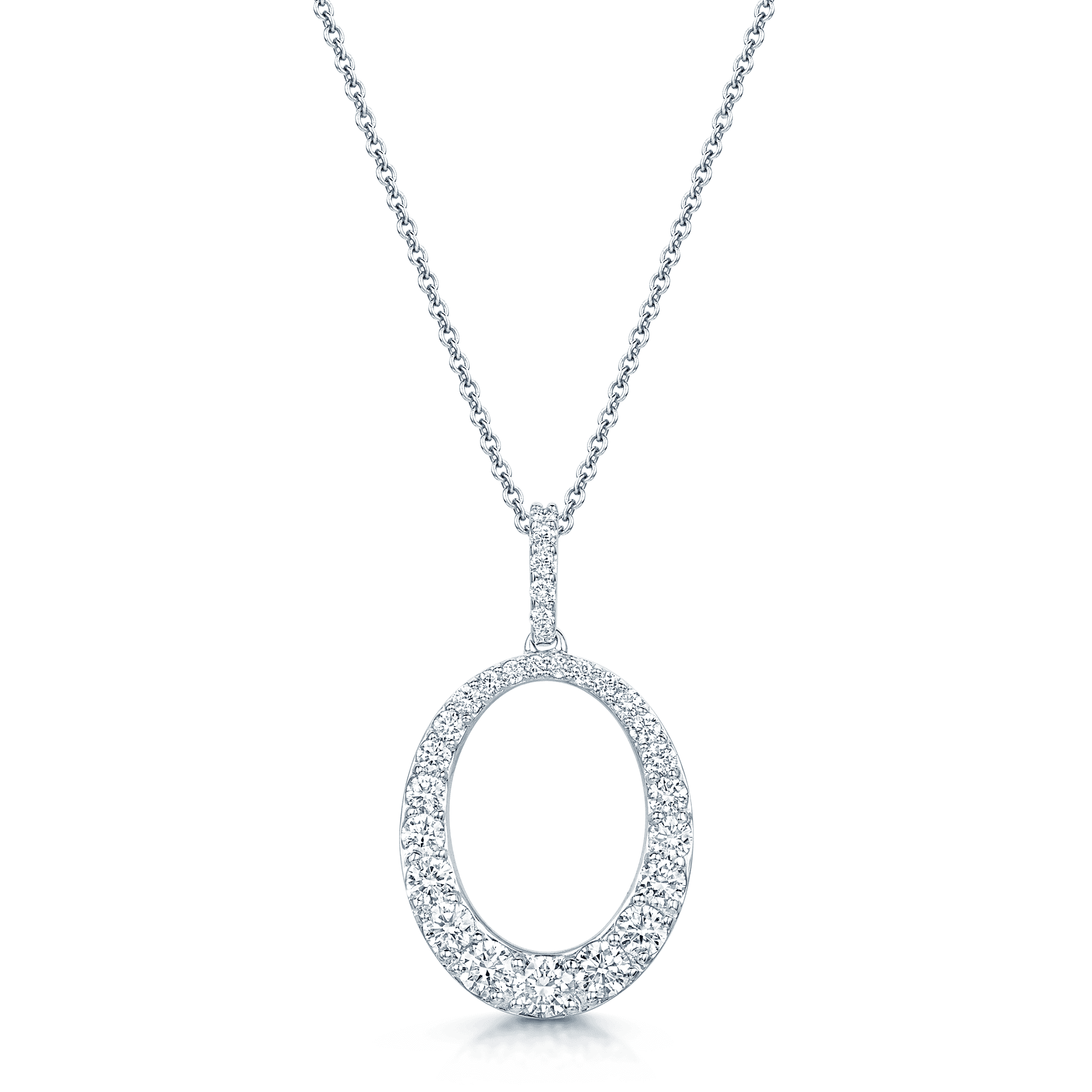 Berry's 18ct White Gold Round Brilliant Cut Diamond Oval Open Pendant With A Diamond Set Bale - Berry's Jewellers