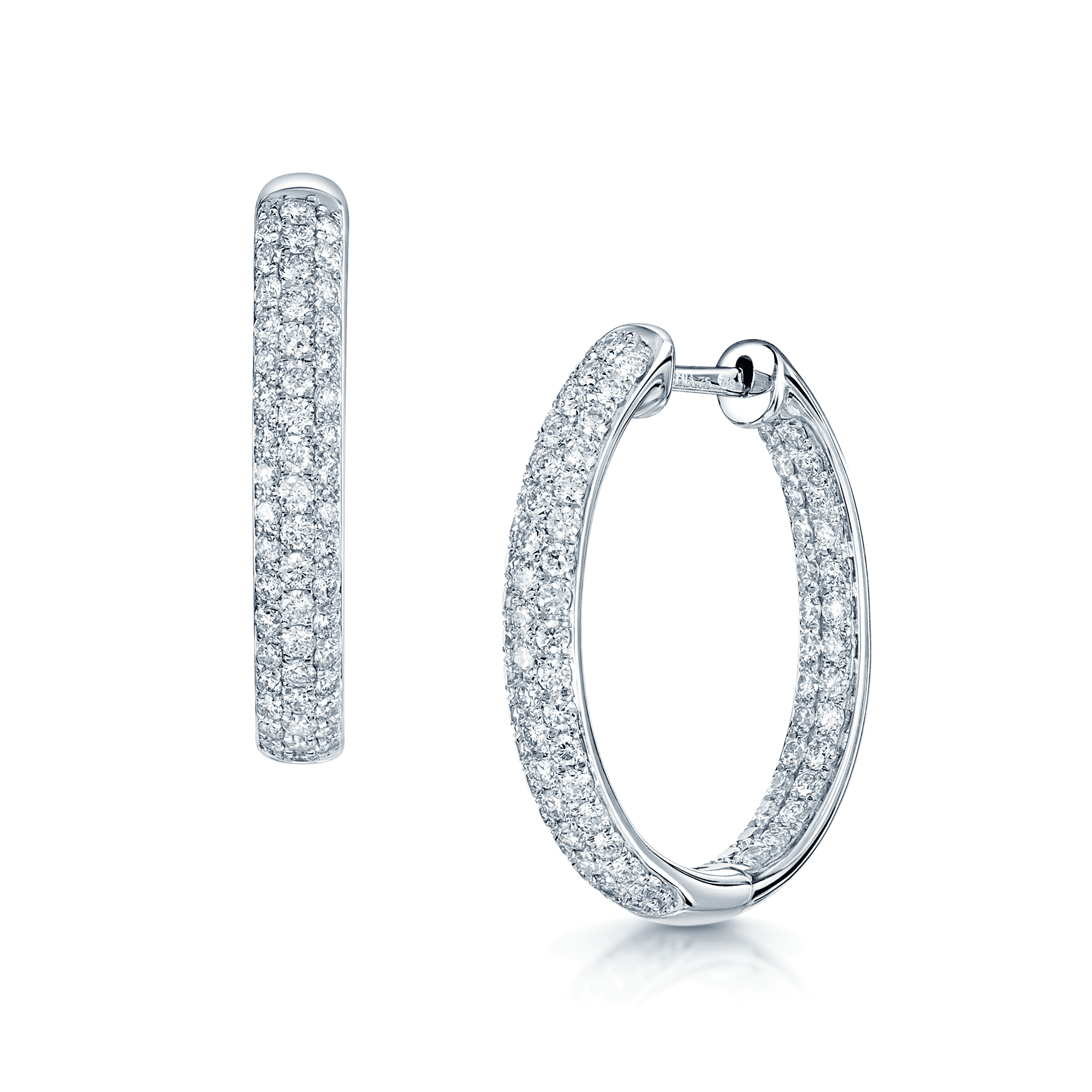 Berry's 18ct White Gold Round Brilliant Cut Diamond Pave Set Oval Double Sided Hoops - Berry's Jewellers