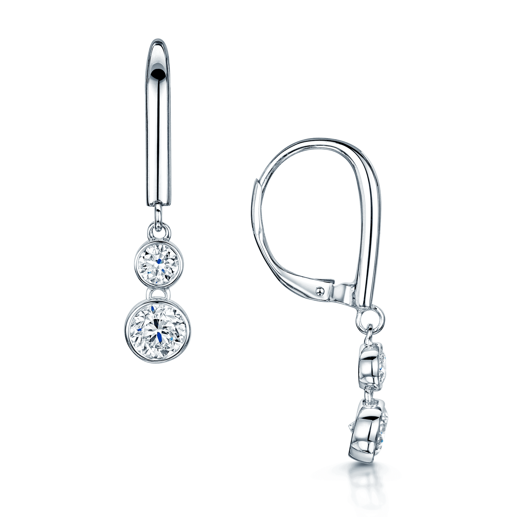 18ct White Gold Round Brilliant Cut Diamond Rub Over Set Drop Earrings