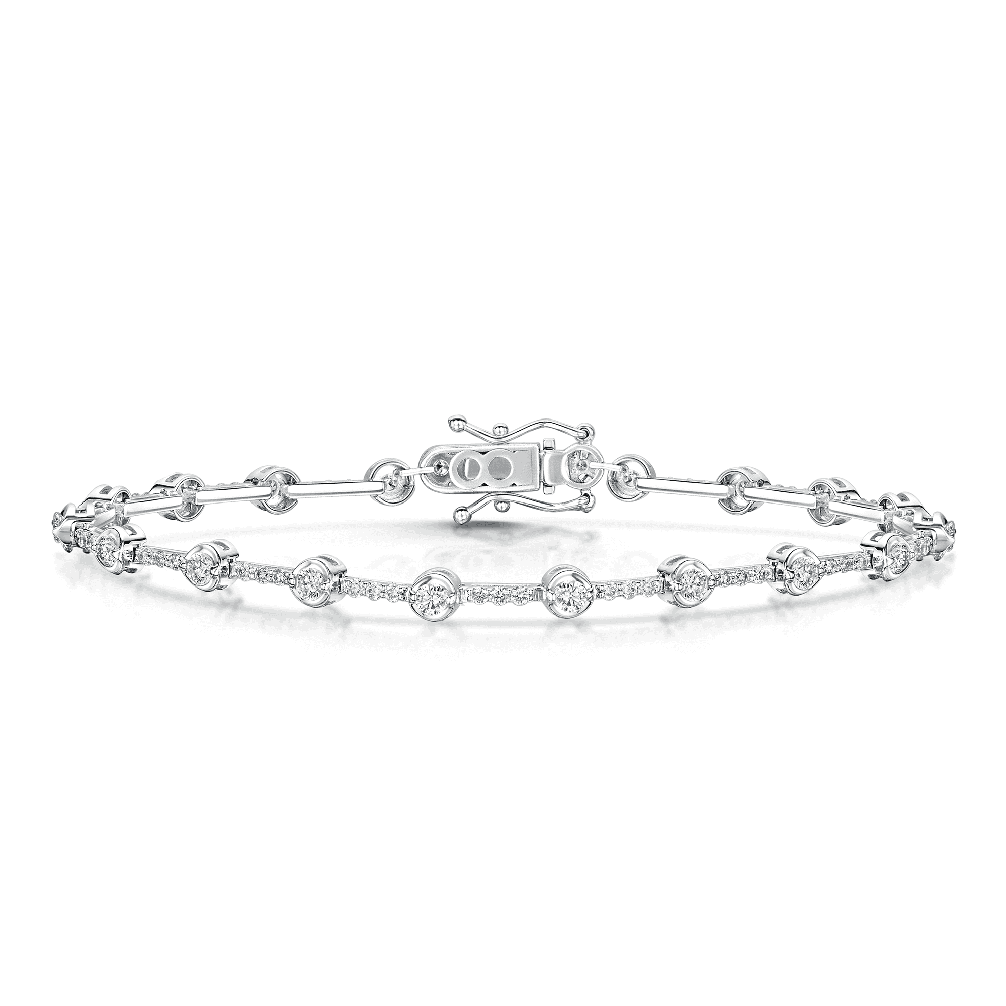 Berry's 18ct White Gold Round Brilliant Cut Diamond Rub Over Tennis Bracelet - Berry's Jewellers