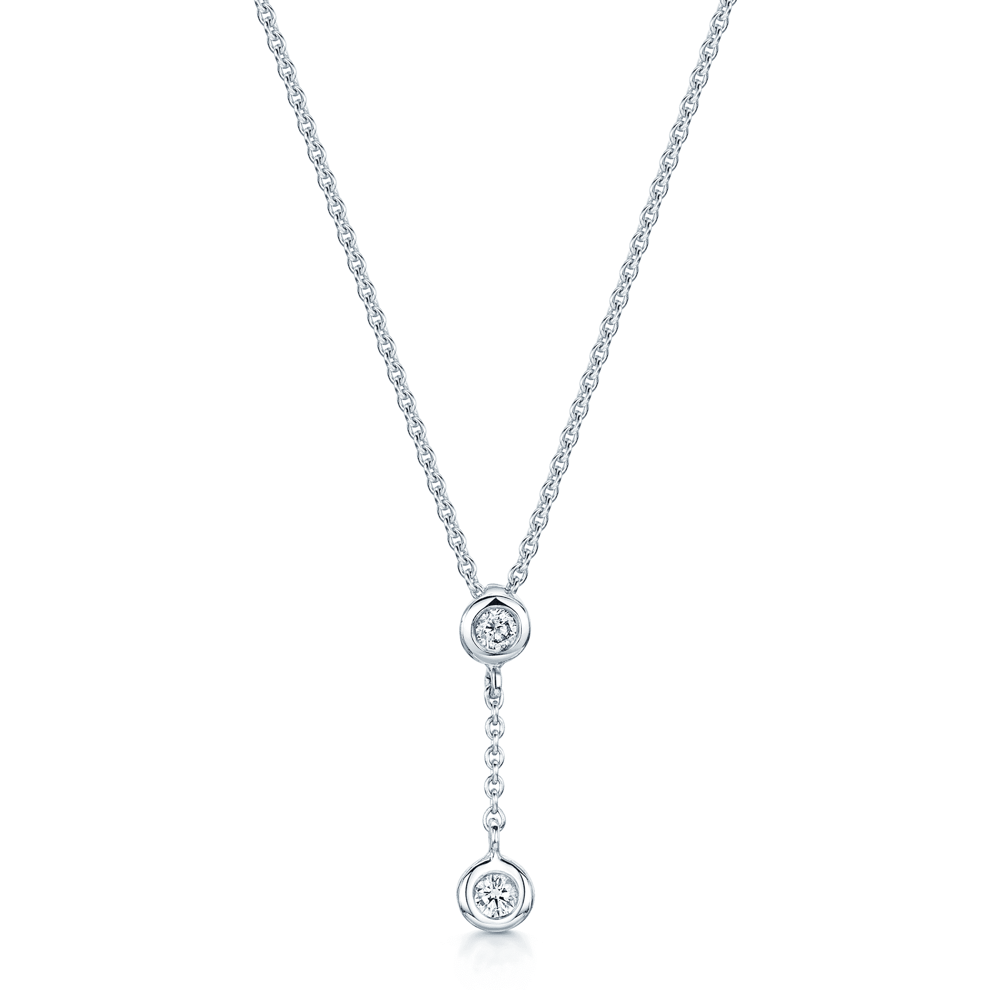 Berry's 18ct White Gold Round Brilliant Cut Diamond Rubover Set With Chain Drop Pendant - Berry's Jewellers