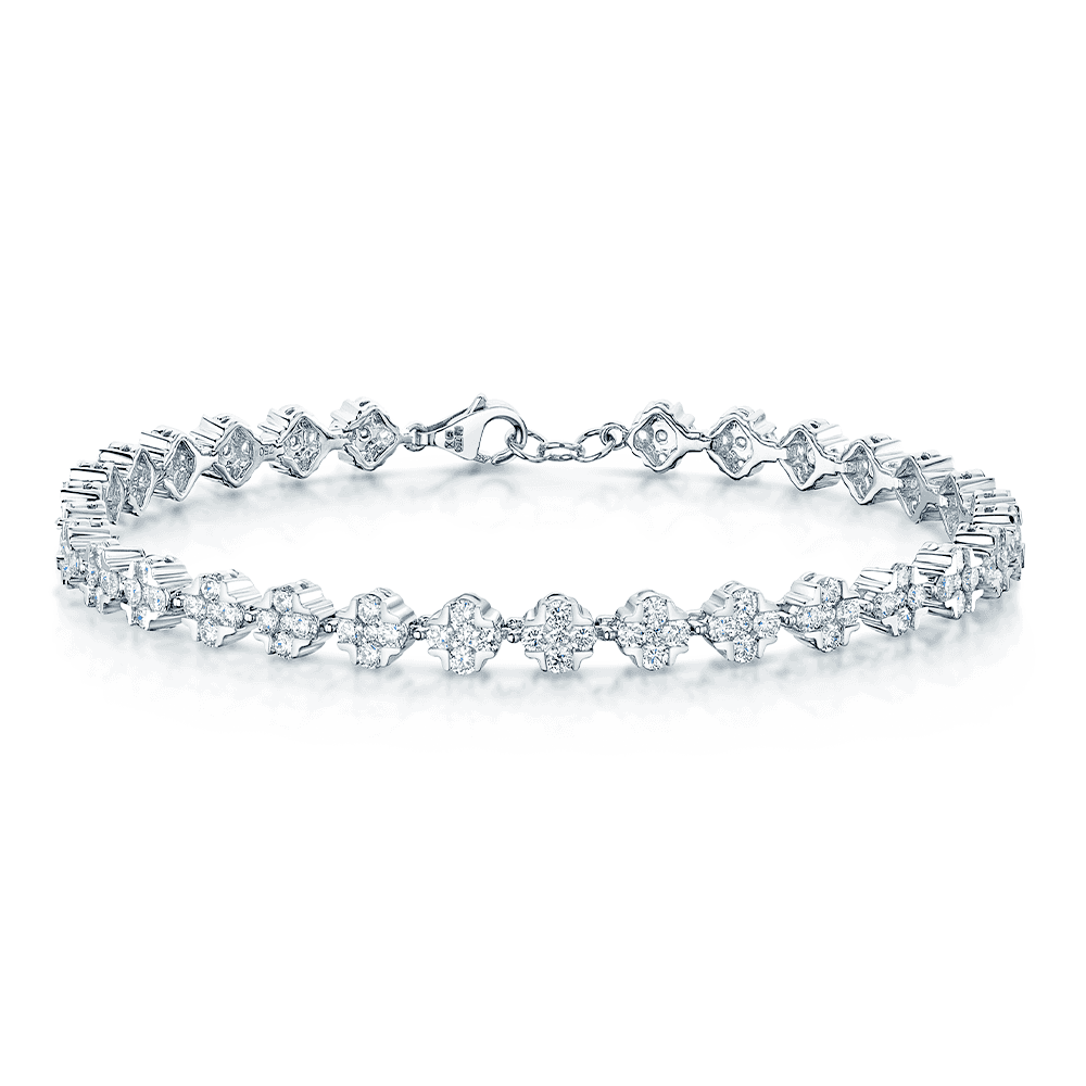 Berry's 18ct White Gold Round Brilliant Cut Diamond Set Cluster Bracelet - Berry's Jewellers