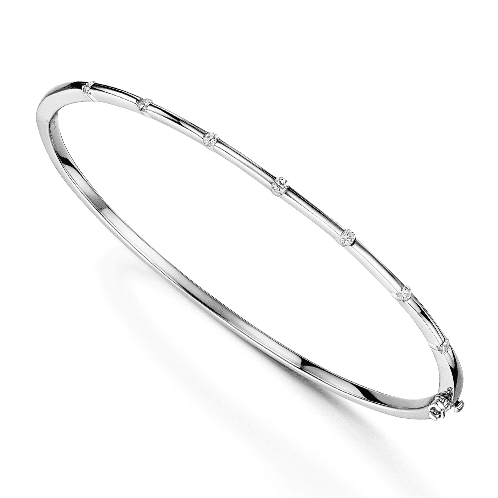 Berry's 18ct White Gold Round Brilliant Cut Diamond Set Hinged Polished Bangle - Berry's Jewellers