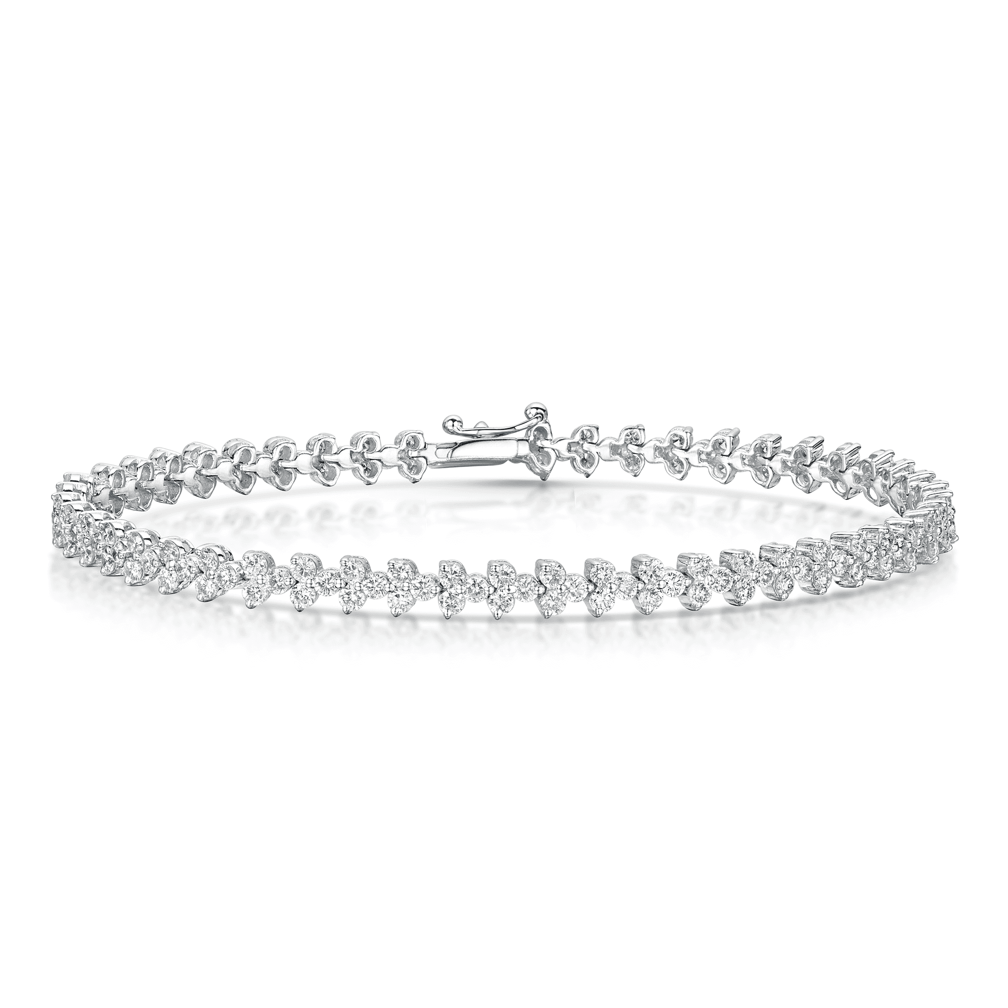 18ct White Gold Round Brilliant Cut Diamond Trefoil Design Bracelet