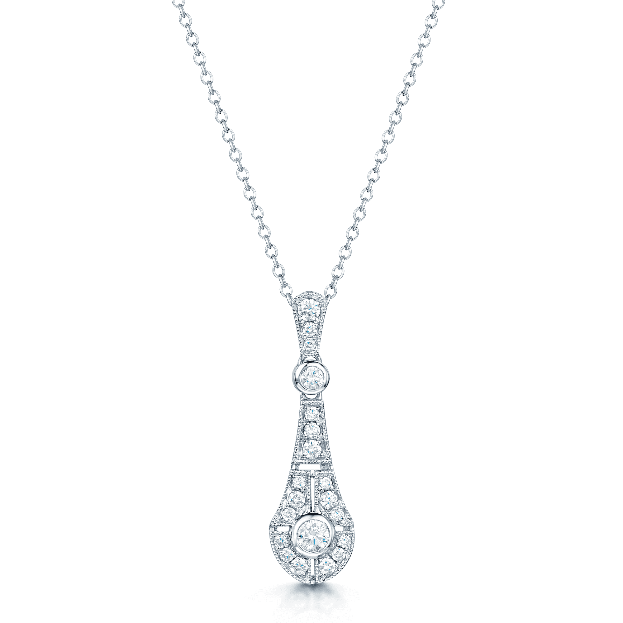 Berry's 18ct White Gold Round Brilliant Cut Diamond Vintage Style Drop Pendant - Berry's Jewellers