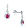 Berry's 18ct White Gold Round Brilliant Cut Ruby And Diamond Halo Drop Earrings - Berry's Jewellers