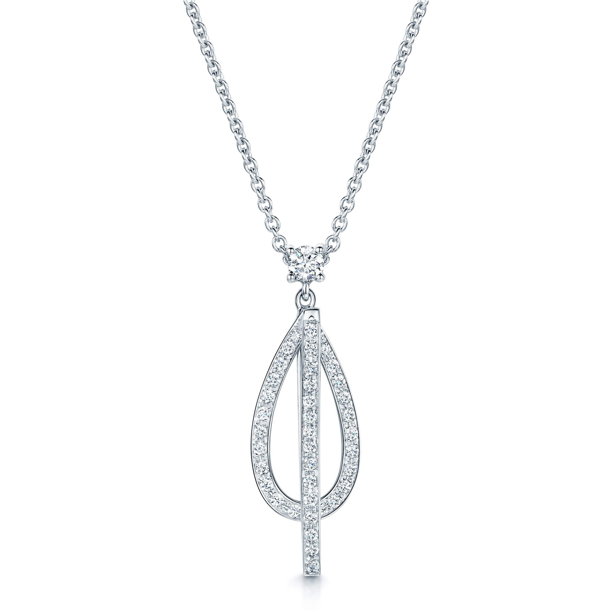 Berry's 18ct White Gold Round Brilliant Cut Tear Drop Overlapping Pendant - Berry's Jewellers