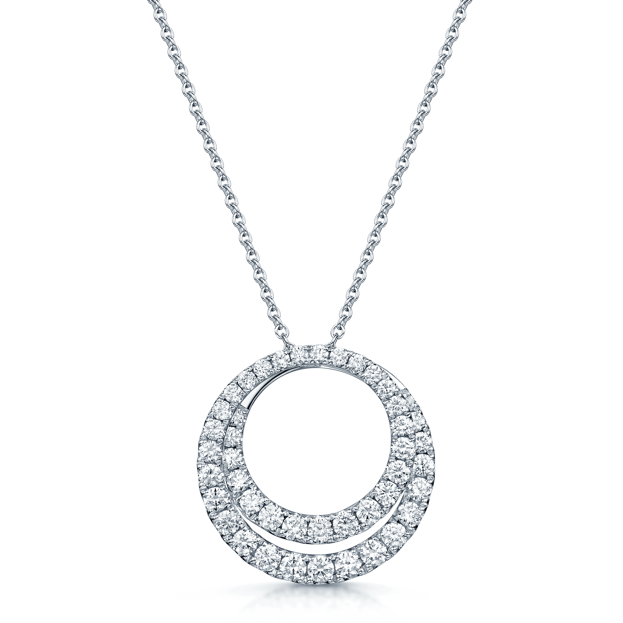 Berry's 18ct White Gold Round Brilliant Diamond Double Fancy Circle Pendant - Berry's Jewellers