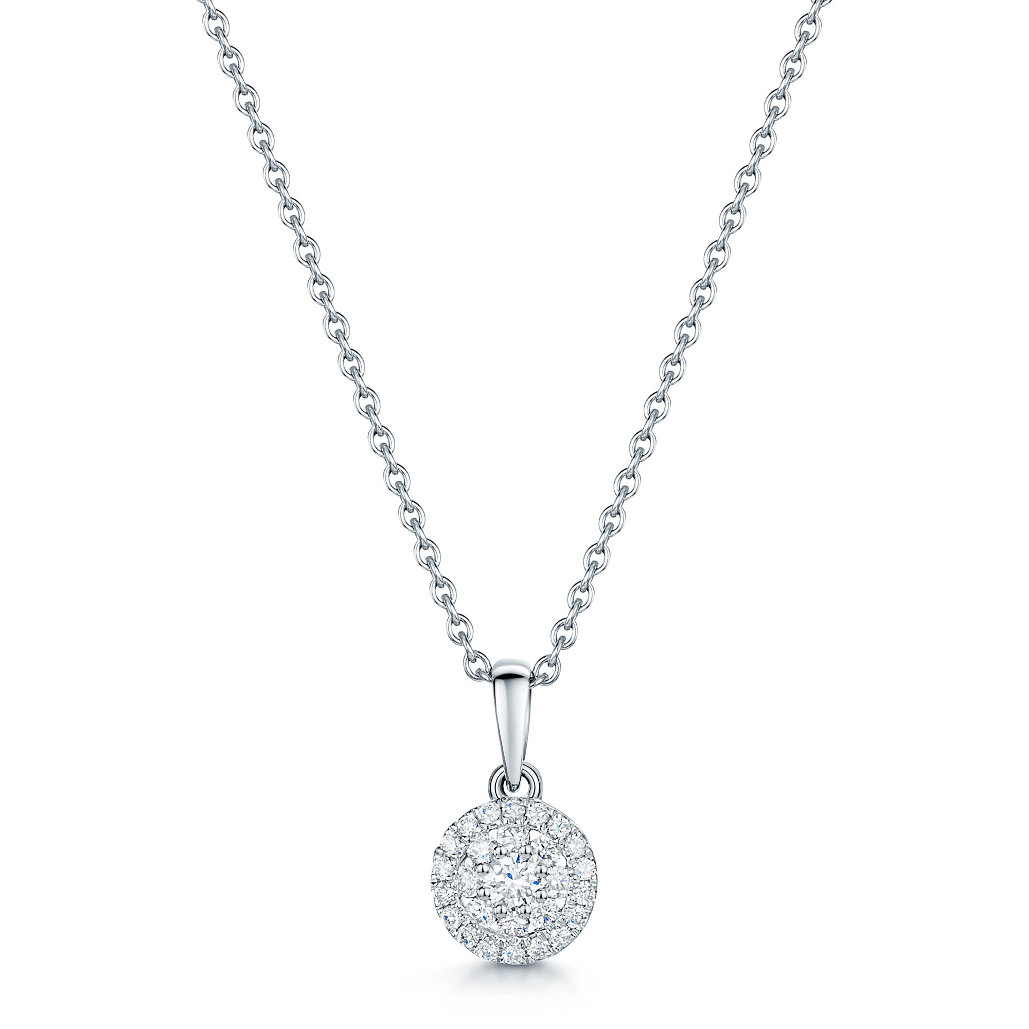 Berry's 18ct White Gold Round Brilliant Diamond Double Halo Pendant - Berry's Jewellers