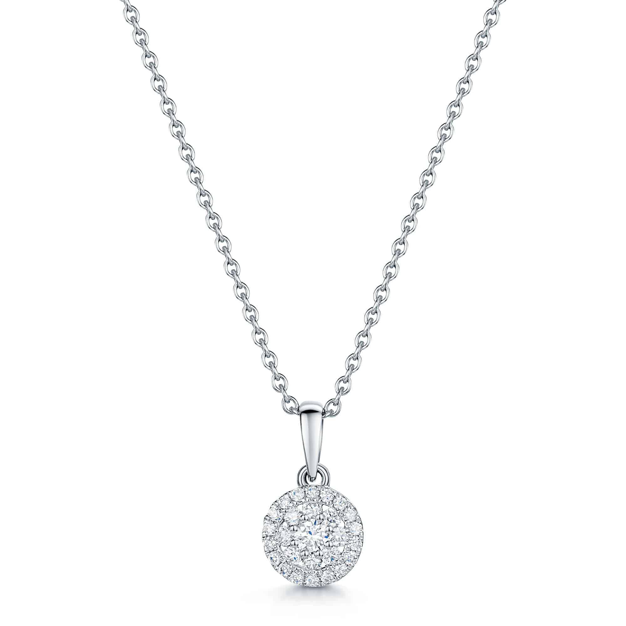 18ct White Gold Round Brilliant Diamond Double Halo Pendant