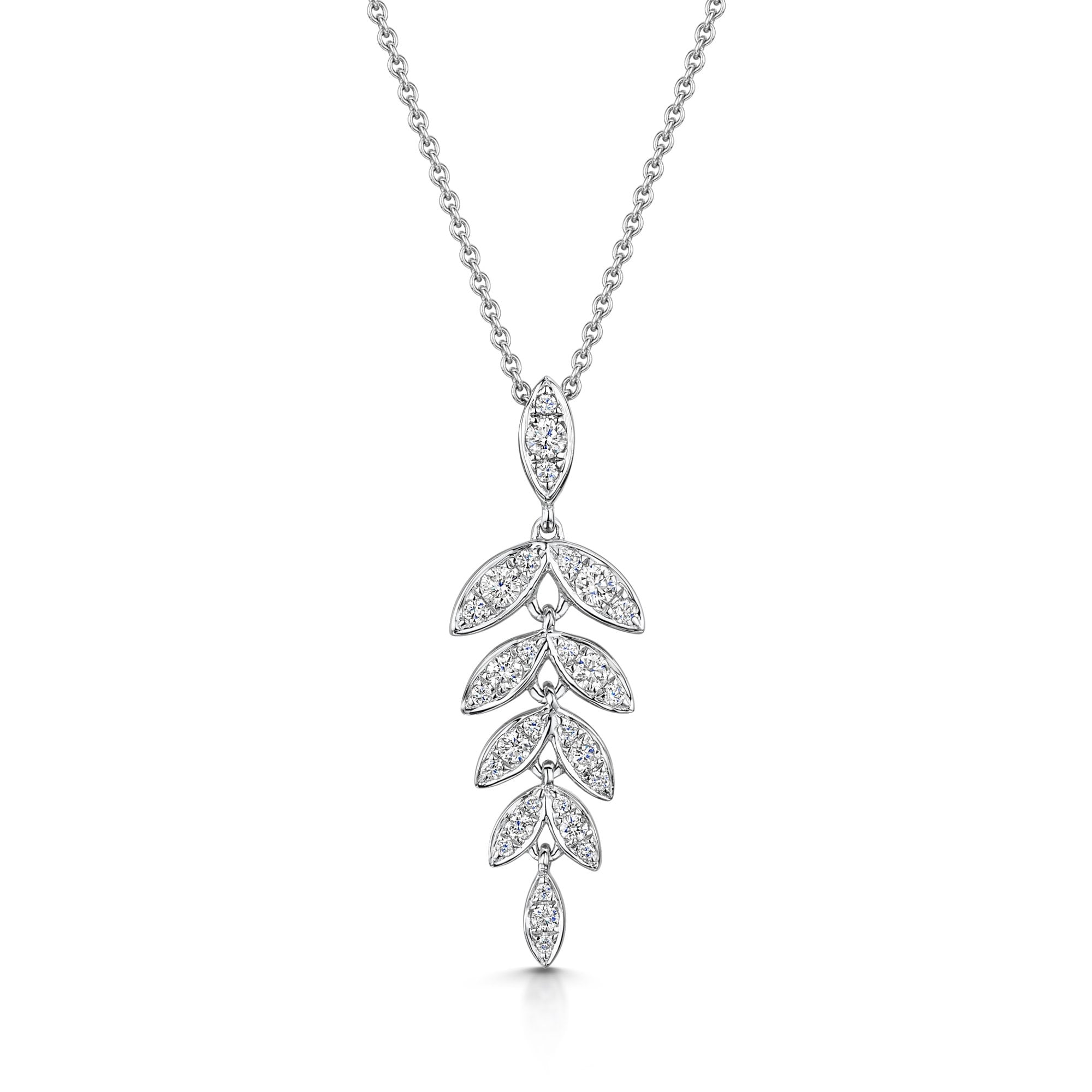 Berry's 18ct White Gold Round Brilliant Diamond Leaf Pendant - Berry's Jewellers