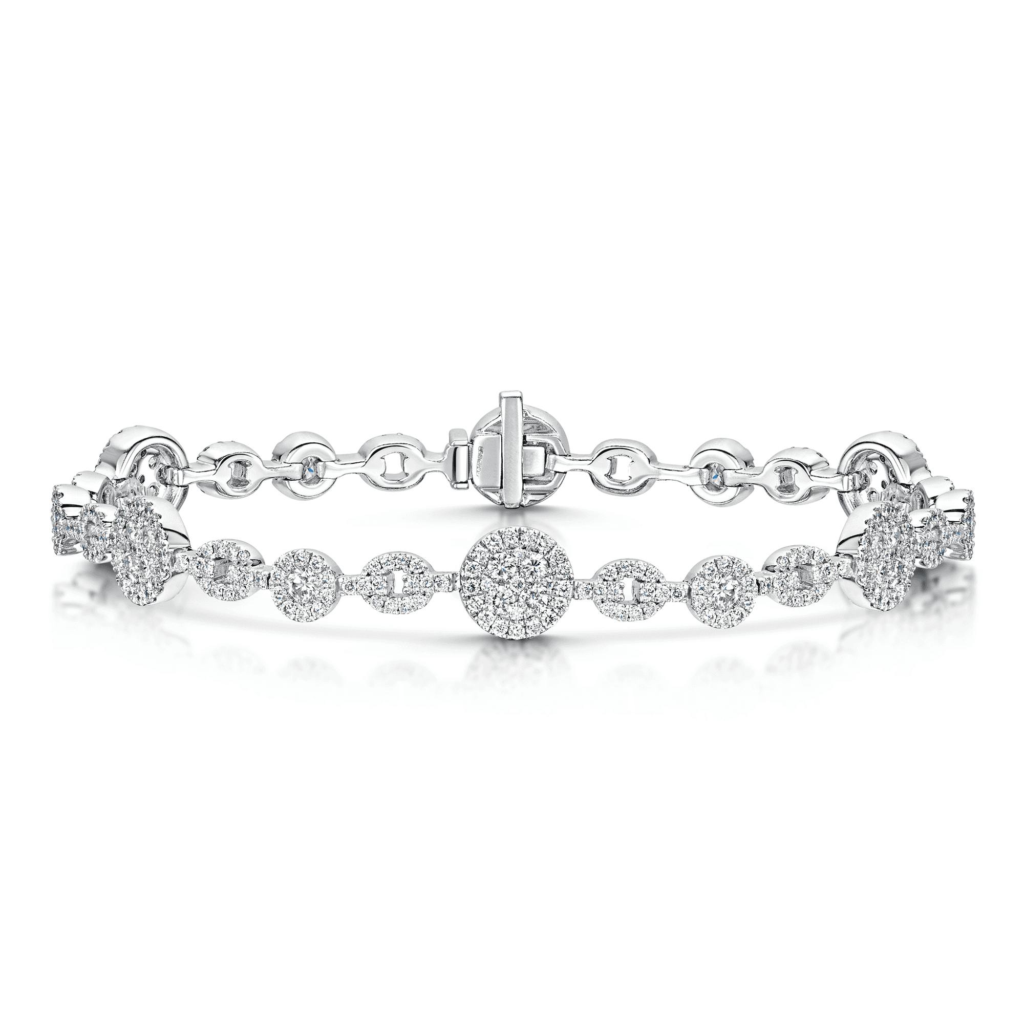 Berry's 18ct White Gold Round Brilliant Diamond Pave Circle Cluster Link Bracelet - Berry's Jewellers