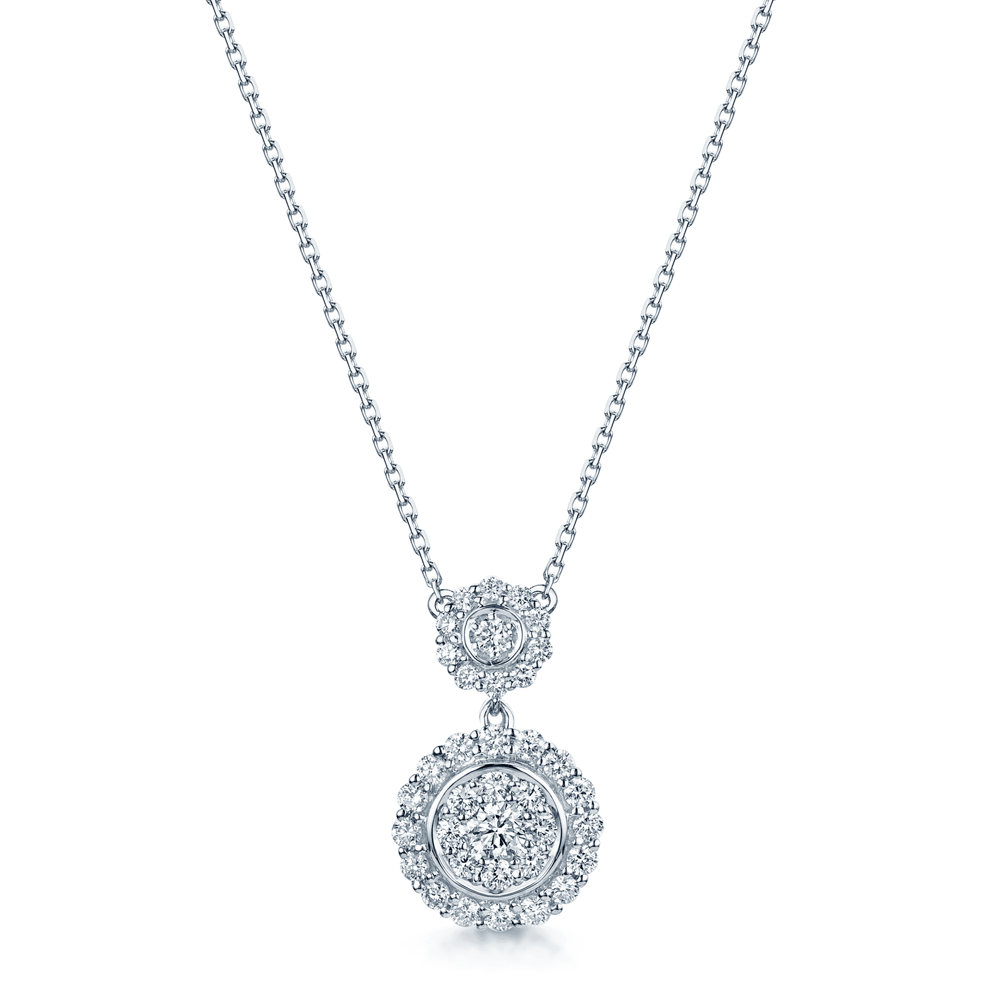 Berry's 18ct White Gold Round Brilliant Diamond Pave Circle Fancy Two Drop Pendant - Berry's Jewellers