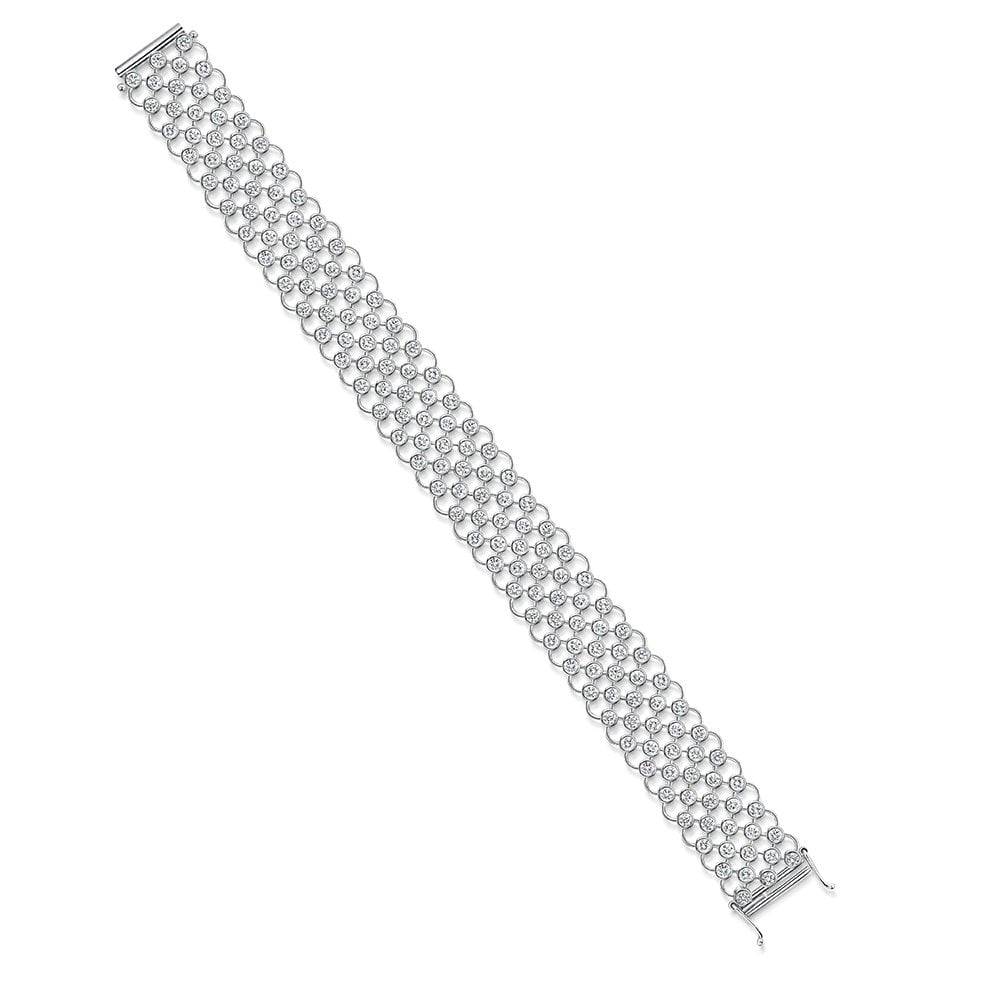 18ct White Gold Round Brilliant Diamond Rub Over Mesh Link Bracelet