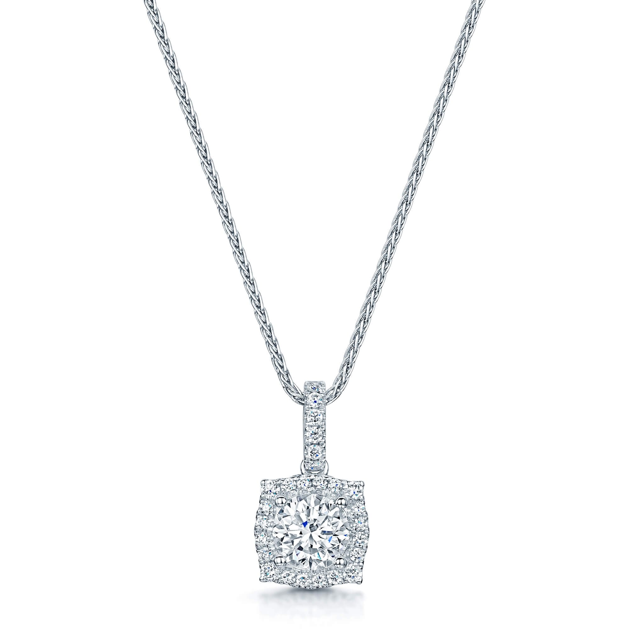 Berry's 18ct White Gold Round Brilliant GIA Certificated Pendant With Square Vintage Surround - Berry's Jewellers