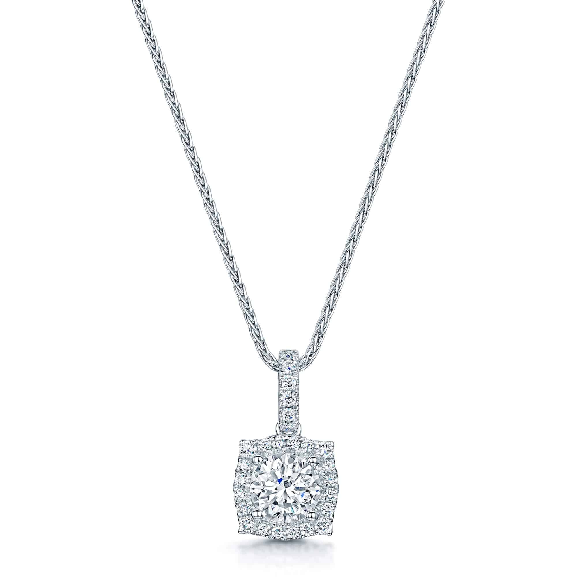 Berry's 18ct White Gold Round Brilliant GIA Certificated Pendant With Square Vintage Surround - Berry's Jewellers