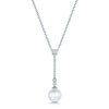 Berry's 18ct White Gold Round Brilliant & Princess Cut Diamond Single Pearl Drop Pendant - Berry's Jewellers