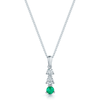 18ct White Gold Round Emerald & Round Brilliant Cut Diamond Three Stone Pendant