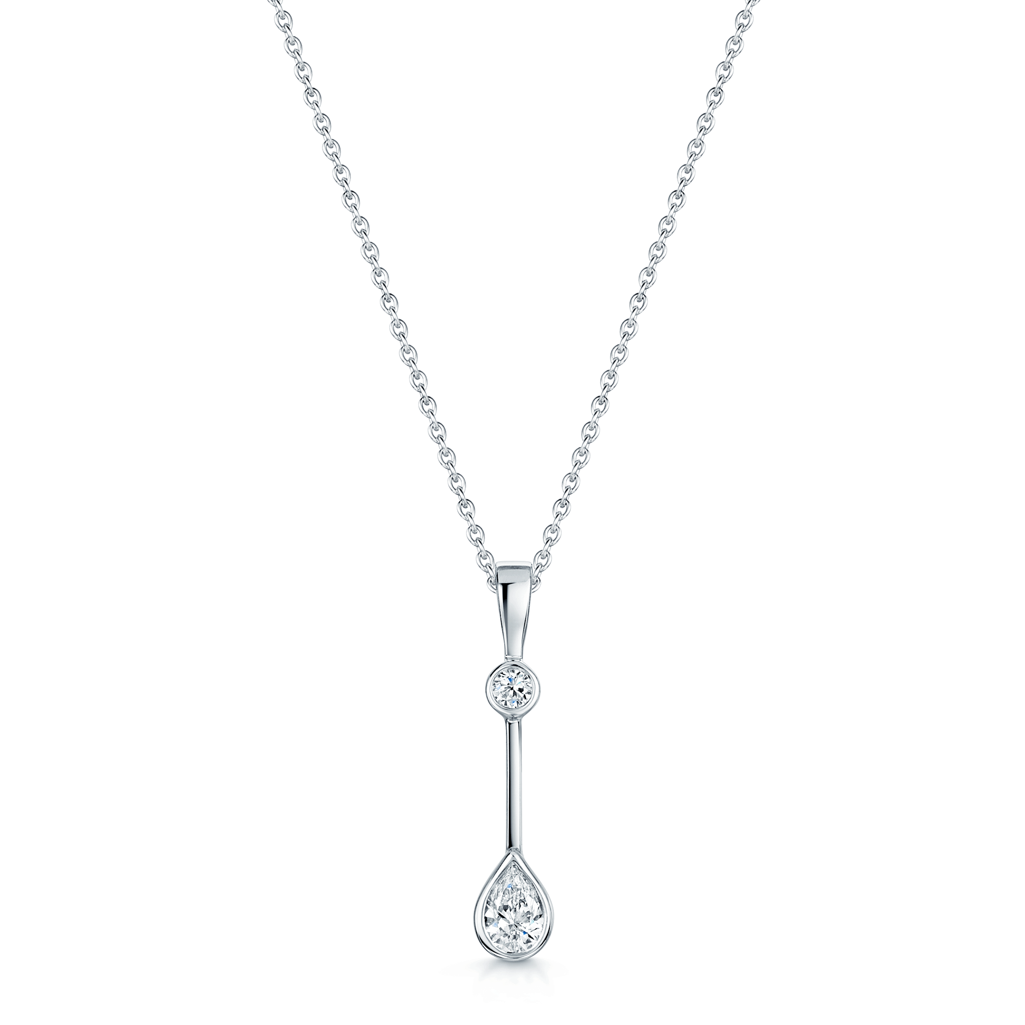 Berry's 18ct White Gold Rub Over Pear & Round Brilliant Diamond Drop Pendant - Berry's Jewellers