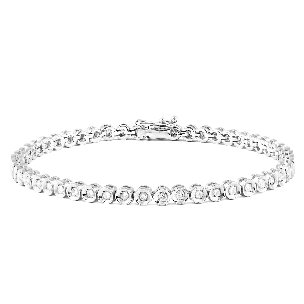 18ct White Gold Rub Over Set Diamond Tennis Bracelet